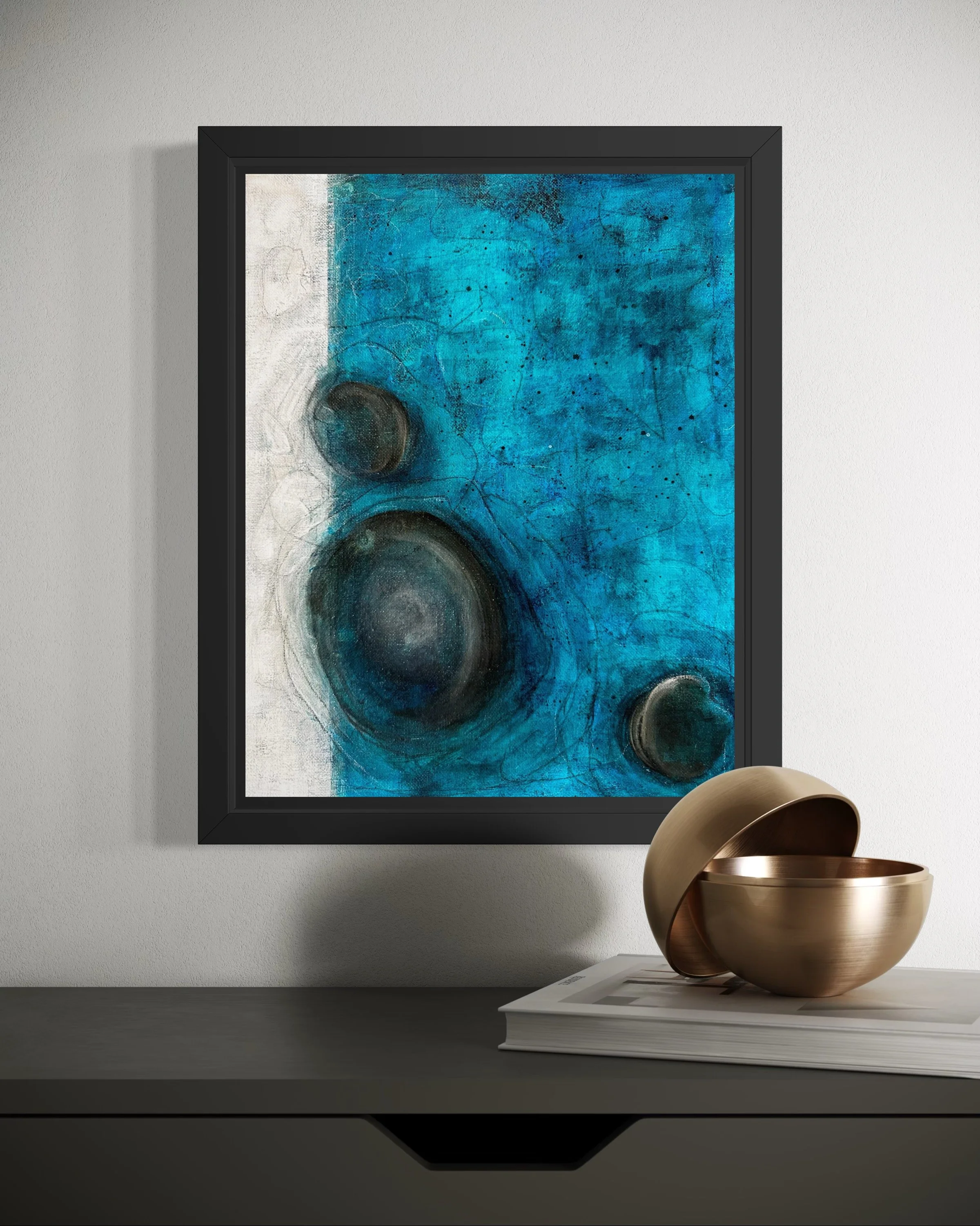 Rocks On Water Abstract Painting | Coastal Inspired Ocean Art by Jodi Gaines