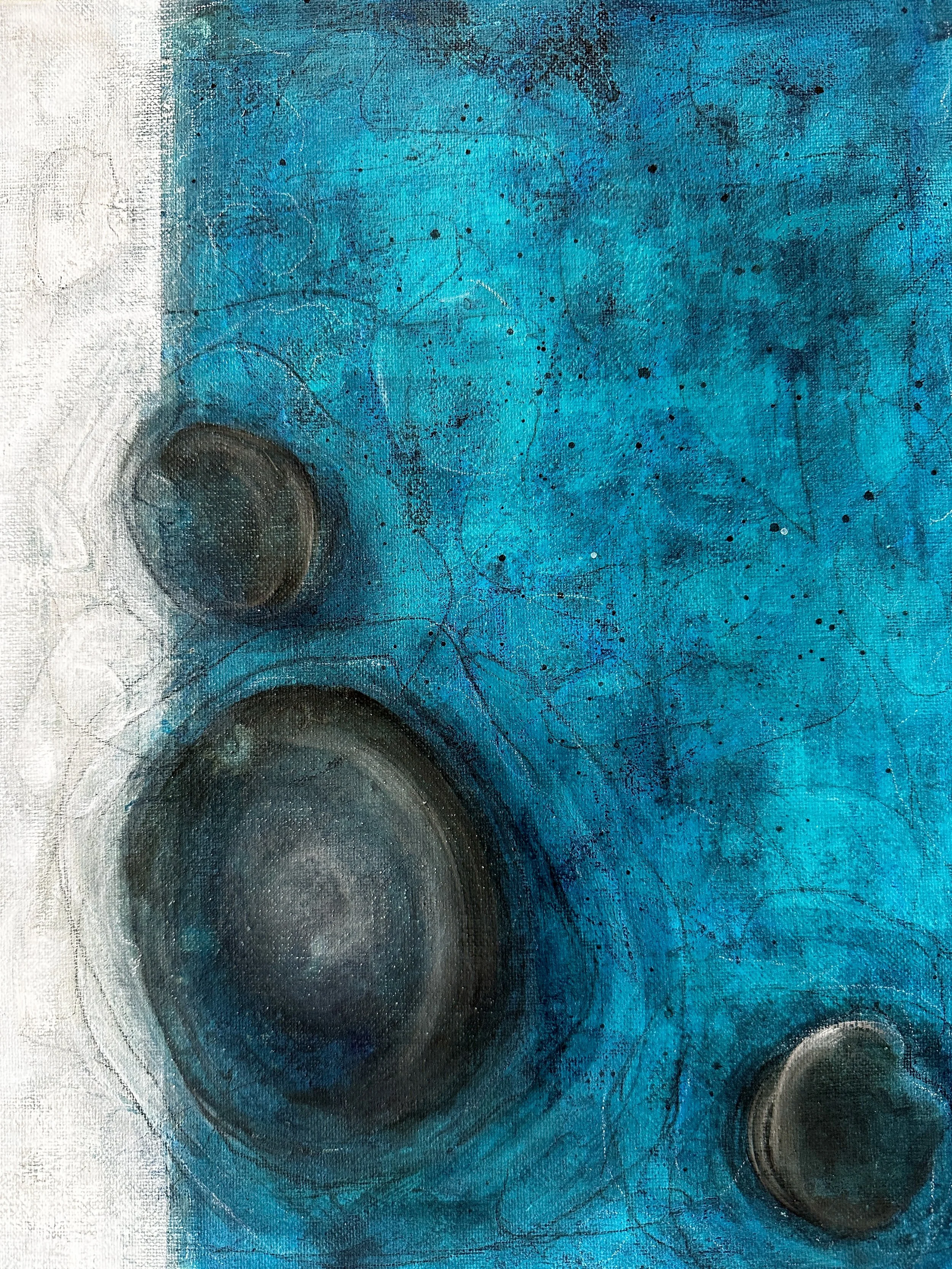 Rocks On Water Abstract Painting | Coastal Inspired Ocean Art by Jodi Gaines