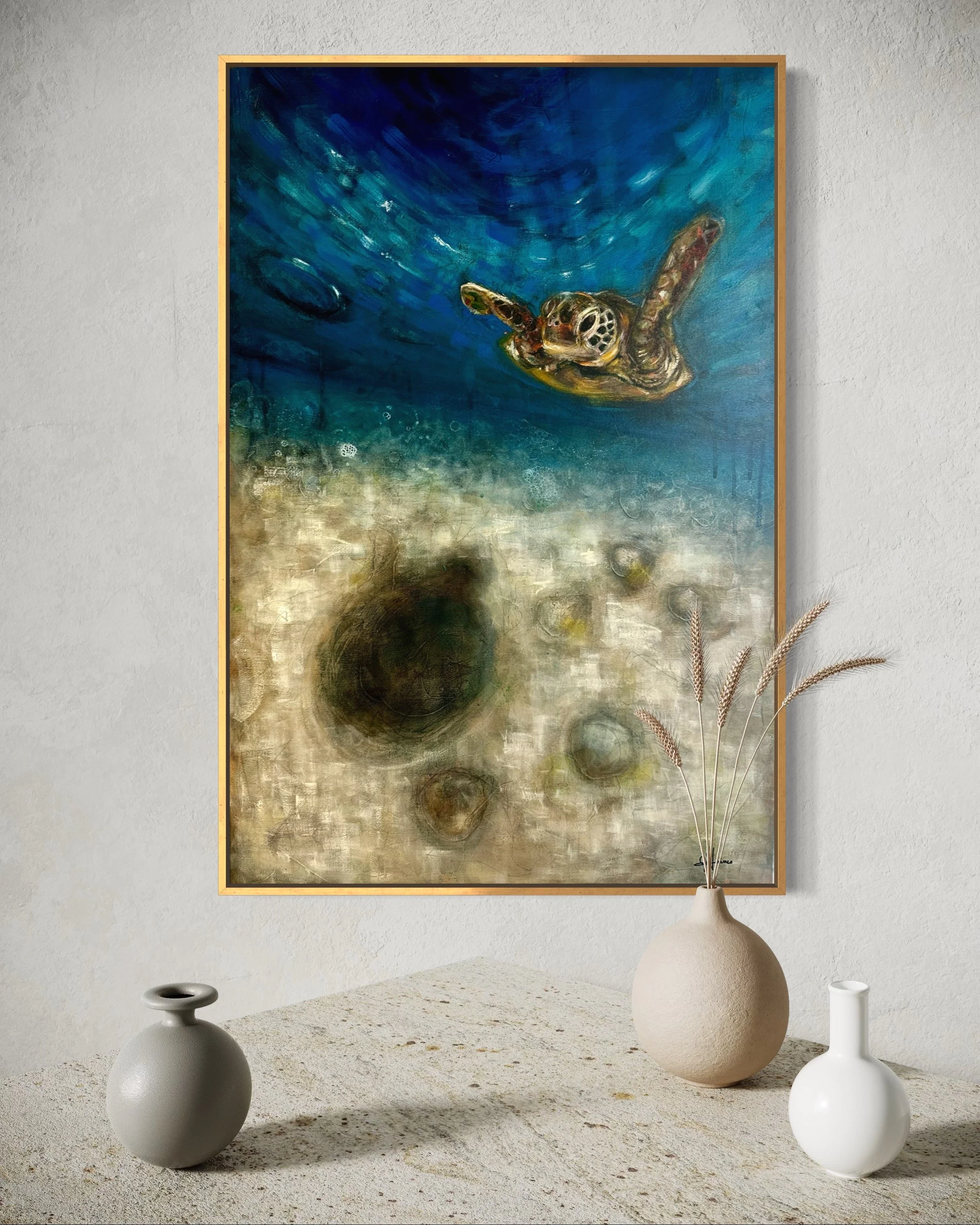 The Approach | Sea Turtle Ocean Painting by Jodi Gaines