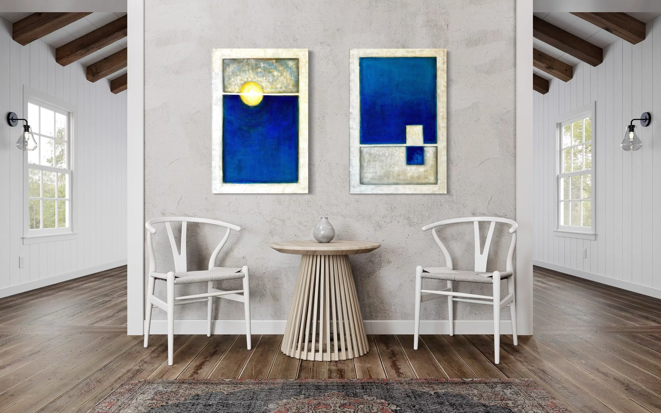 Sunrise July 24 1937 - Minimalist Modern commissioned painting of a sunrise by Jodi Gaines-juno-pier-comm-installed.JPG