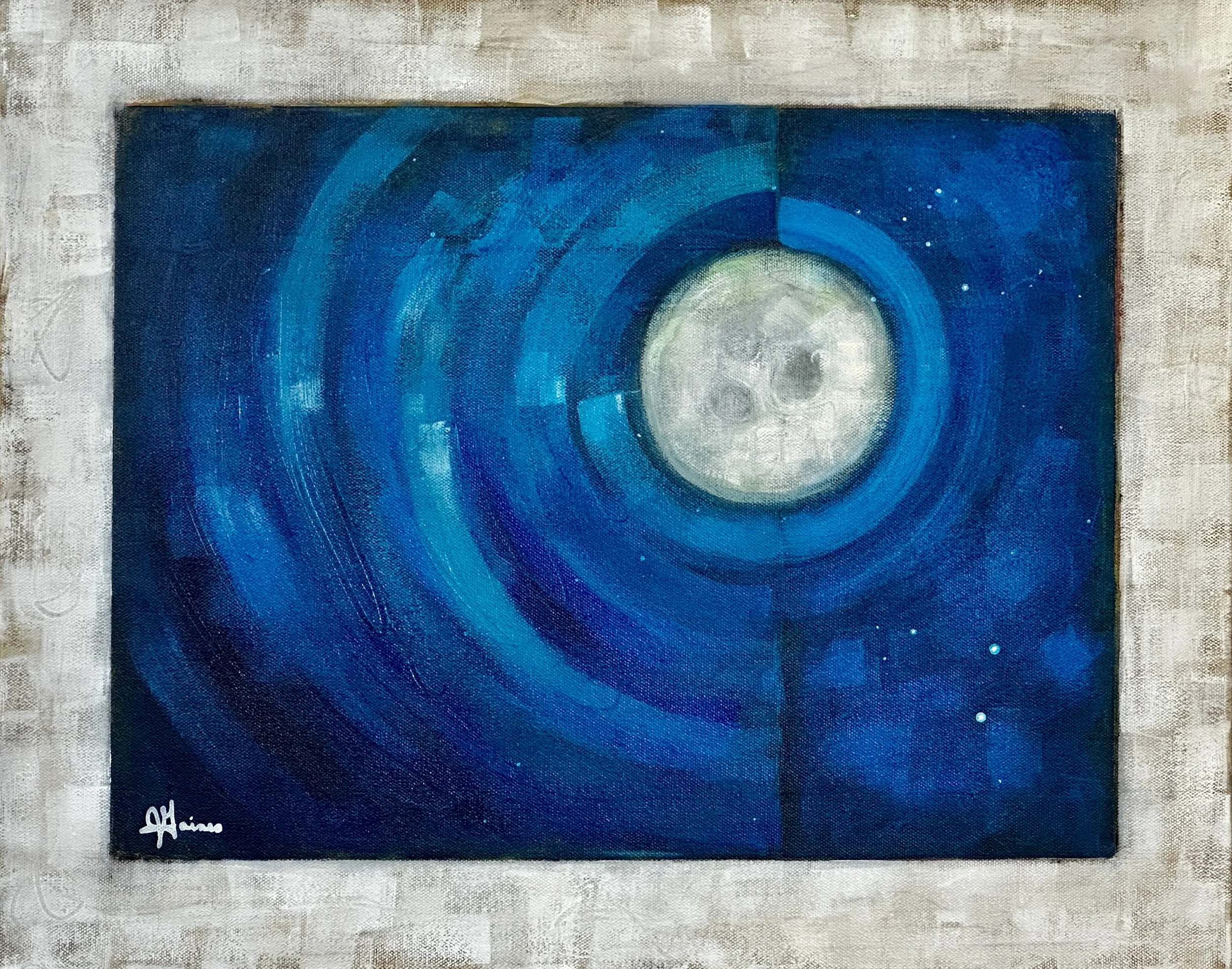 Moonbeams | Abstract Moon Painting in Blue by Jodi Gaines