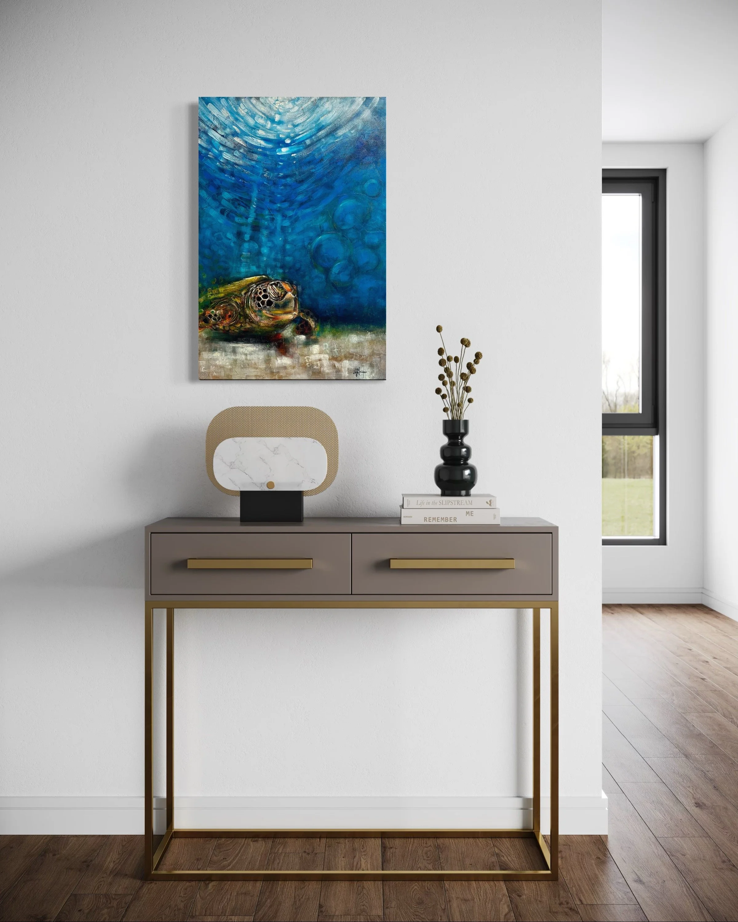 Turtle Dreams | Sea Turtle Underwater Painting by Jodi Gaines