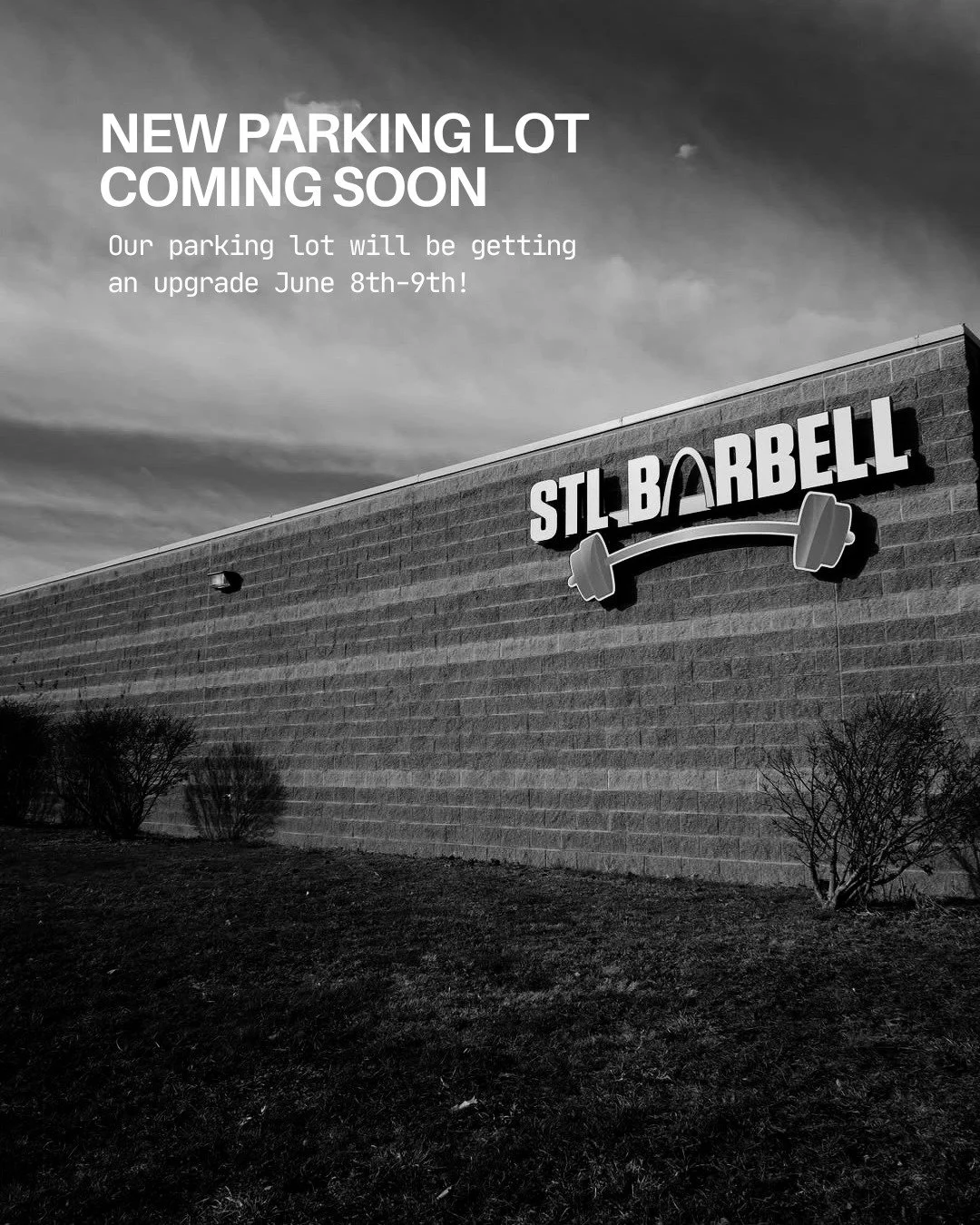 After a long wait&hellip; the STL Barbell parking lot is getting redone 🚧💪

Here&rsquo;s what to know:
&bull; June 8th: Gym OPEN, but you must park elsewhere
&bull; June 9th: Gym CLOSED + no parking lot access
&bull; June 10th: Gym OPEN, but parkin