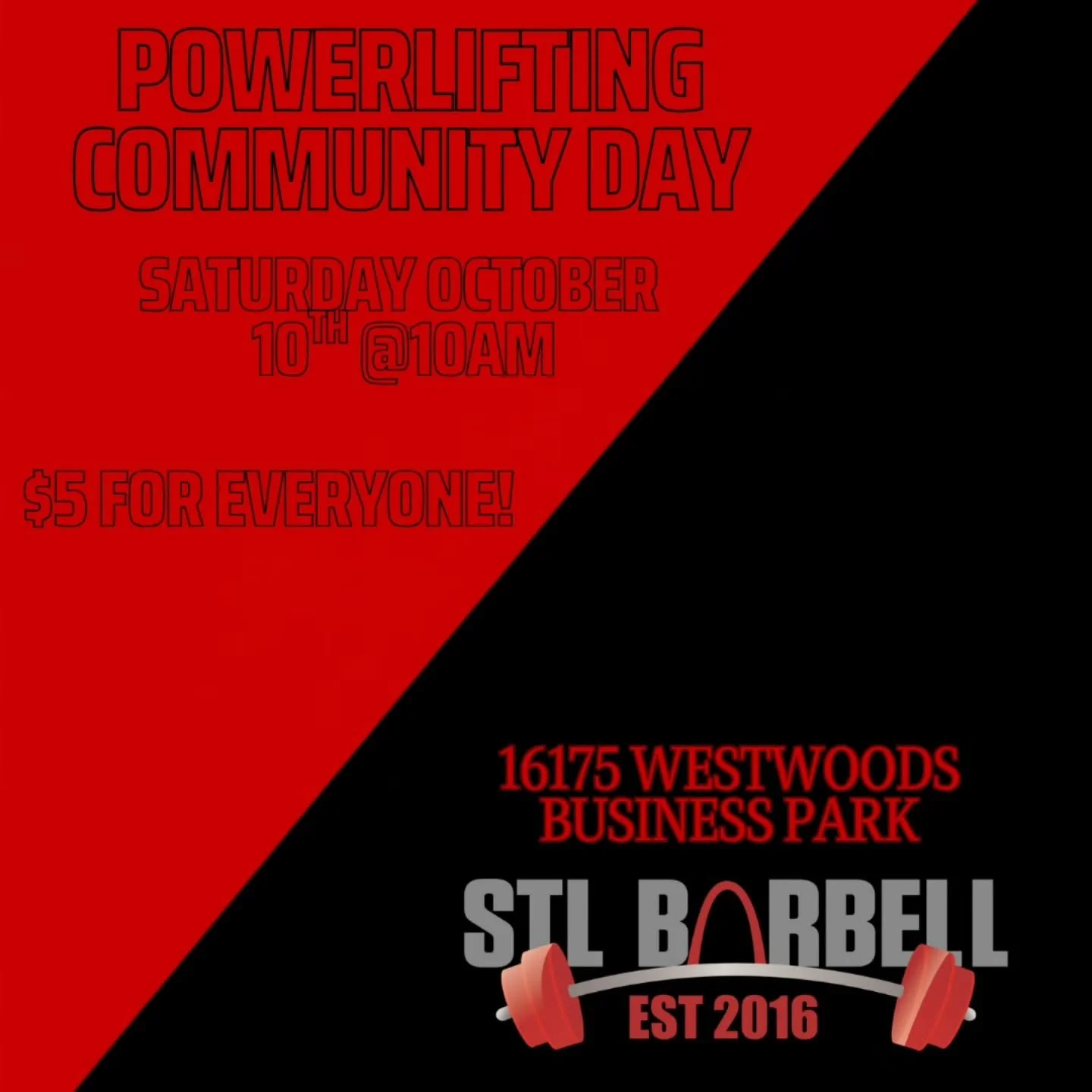 Its that time of the month for our 2nd powerlifter community day of the season! Saturday October 10th starting at 10am. It will be just $5 for everyone all day. Yes we are looking to bring the powerlifting community together but this is for anyone th