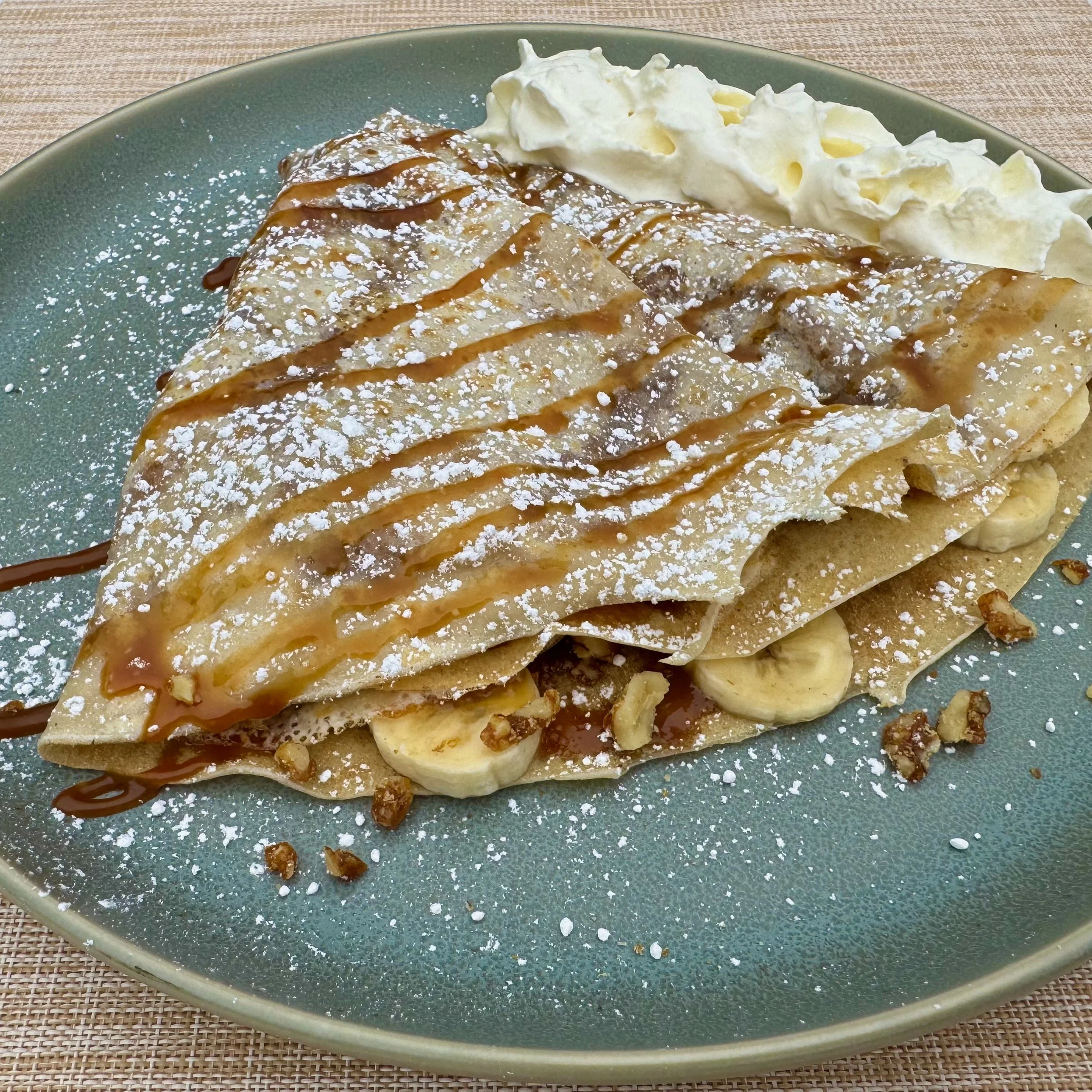 Our Hollywood crêpe featuring bananas, caramel and walnuts.