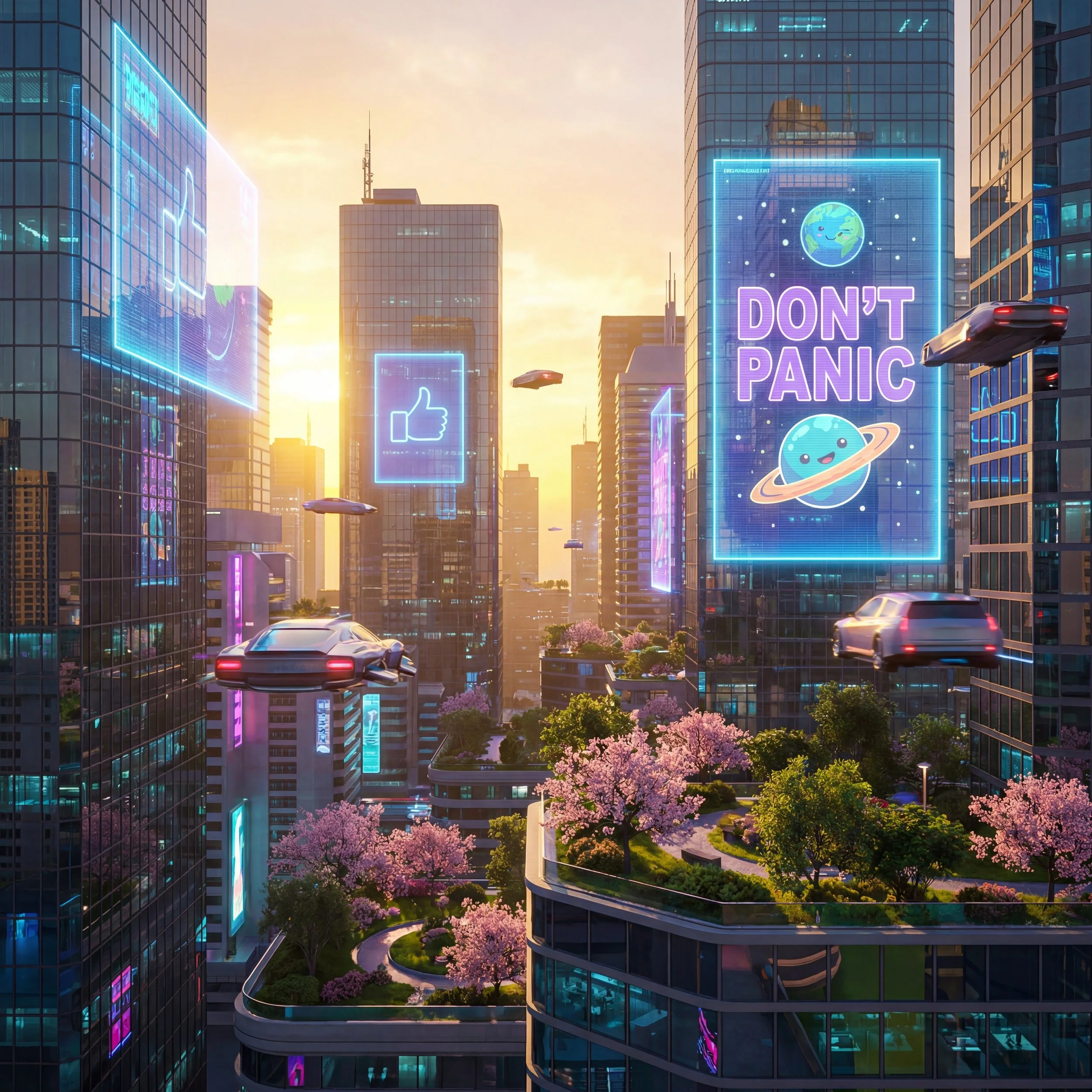 A futuristic cityscape at sunset with flying cars, holographic billboards, and n (9).jpeg