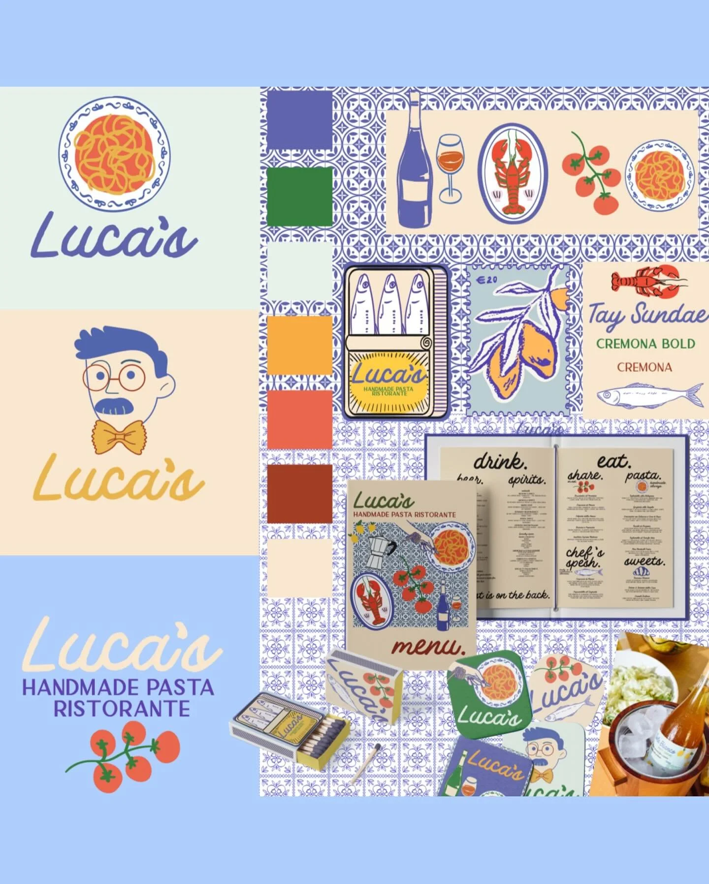 Luca&rsquo;s Authentic Italian Ristorante branding for @briefcorp even though I&rsquo;m late to submit.

I can&rsquo;t tell you guys how proud I was to come up with &ldquo;Penne for your thoughts&rdquo;&hellip;

Also I want sardine matches now

##bri