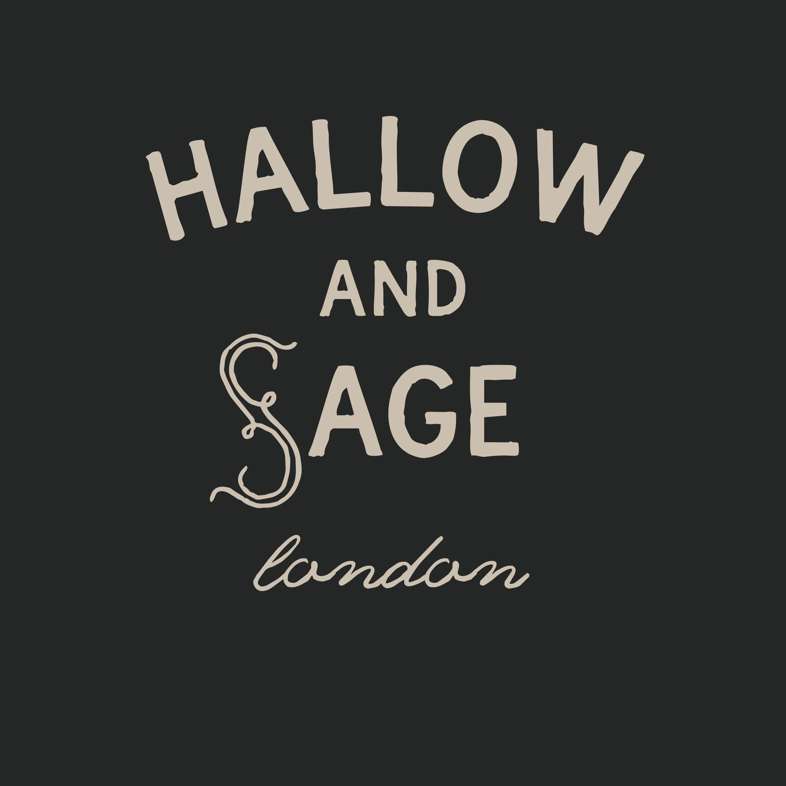 Hallow and Sage Champagne logo on dark grey background