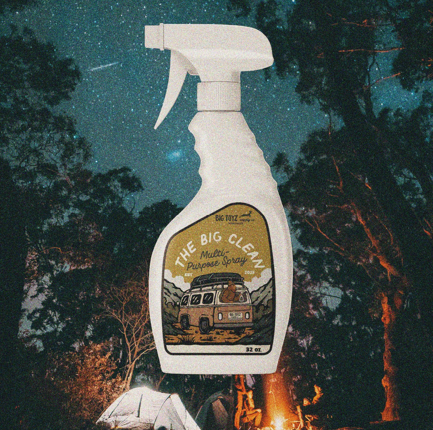 the big clean on starry camping background