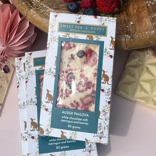 Aussie Pavlova Artisan Chocolate Bar by Sweet Pea & Poppy