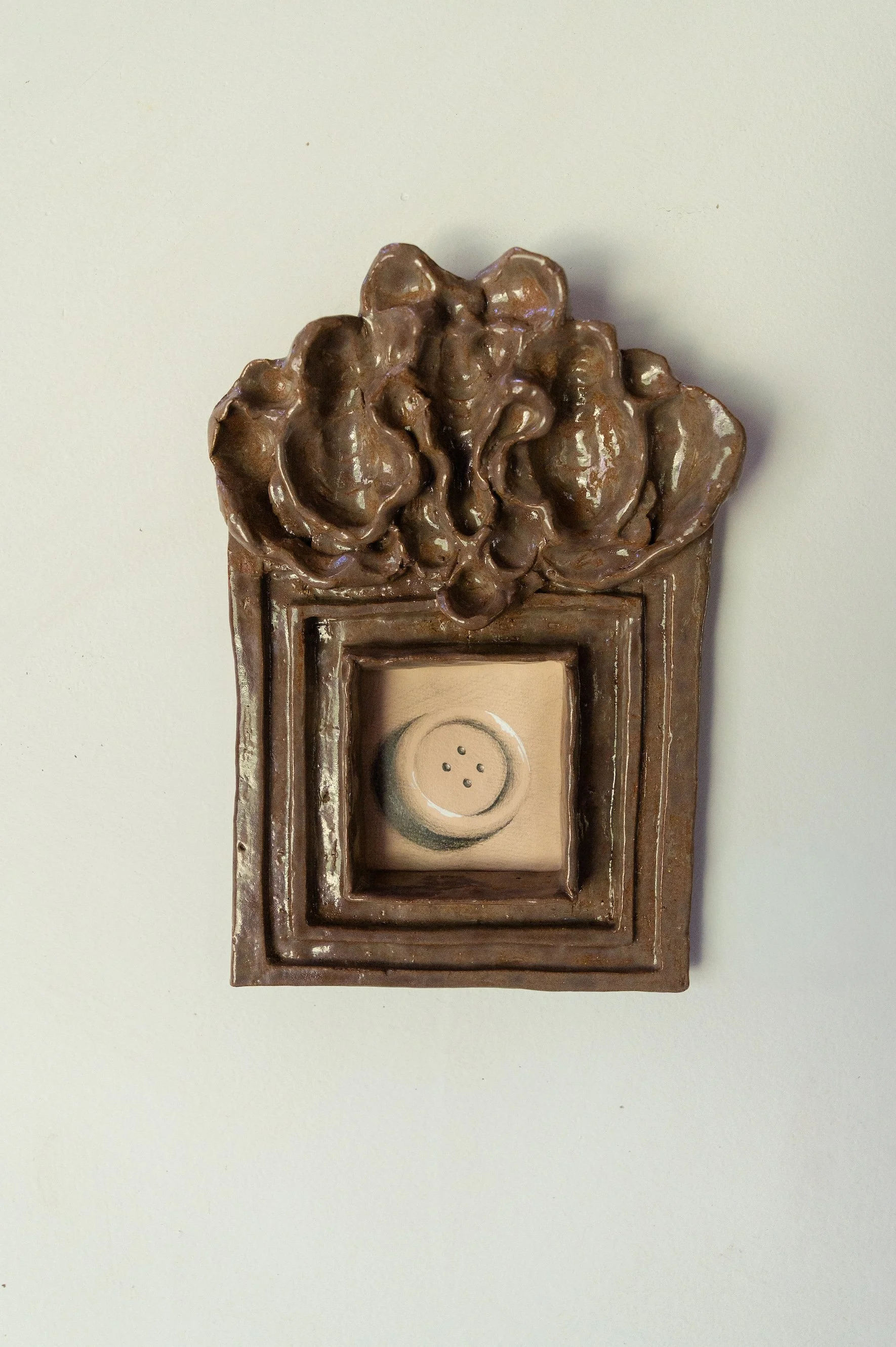 Thank You For All The Buttons You Sewed On With Intention, ceramic and pencil drawing, H13" x W8", 2026 