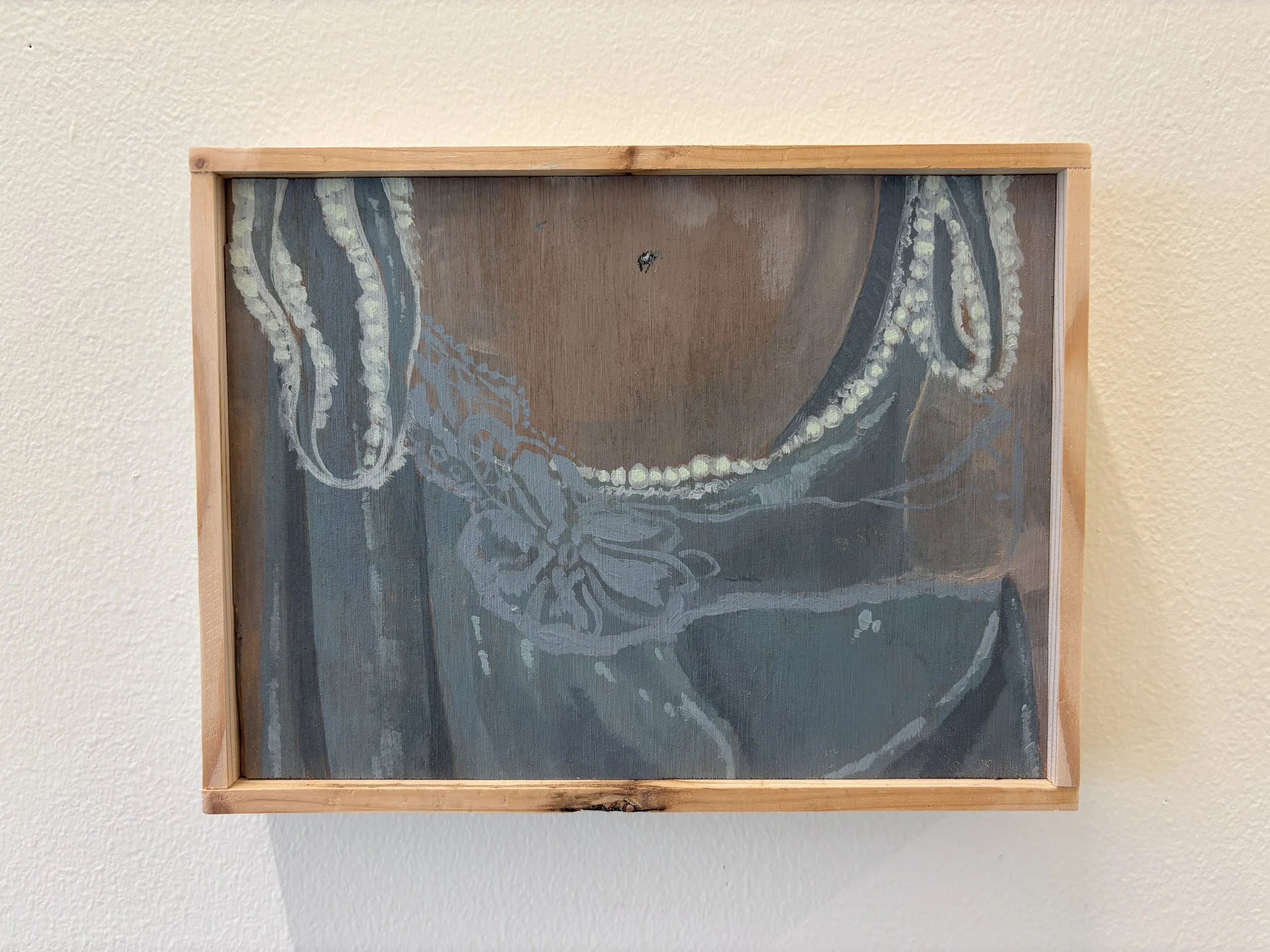 moms slip, acrylic on scrap wood, H. 6" x W. 8", 2025