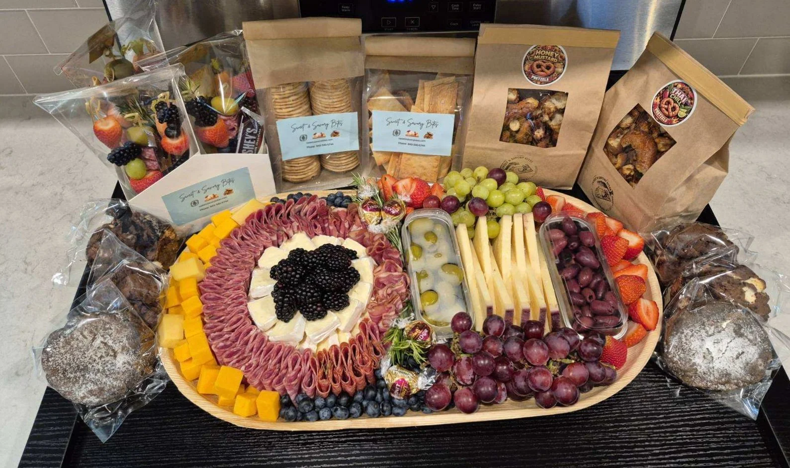 Welcome home tray with sweet & savory snacks