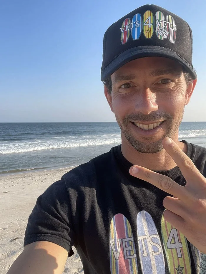 Matt S. in Long Island, NY wearing a Vets 4 Vets hat and shirt.