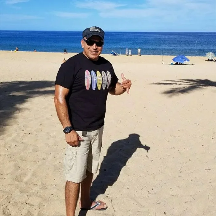 Tony V. in Hawaii wearing a Vets 4 Vets shirt.