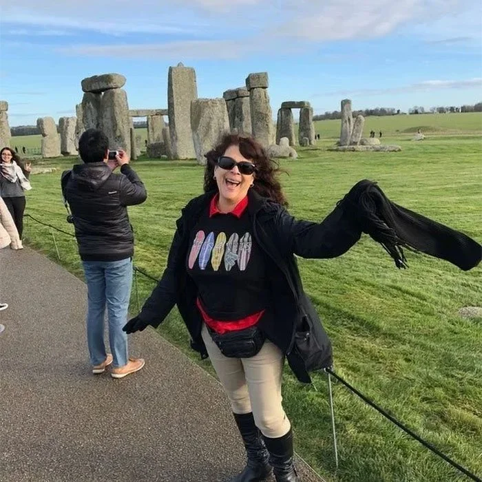 Nancy W. in Wiltshire, England wearing a Vets 4 Vets shirt.