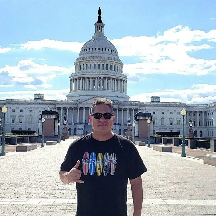 Tom P. in Washington, D.C. wearing a Vets 4 Vets shirt.