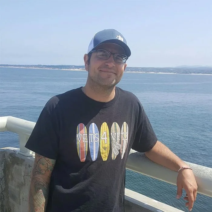 Dave R. in Monterey, CA wearing a Vets 4 Vets shirt.