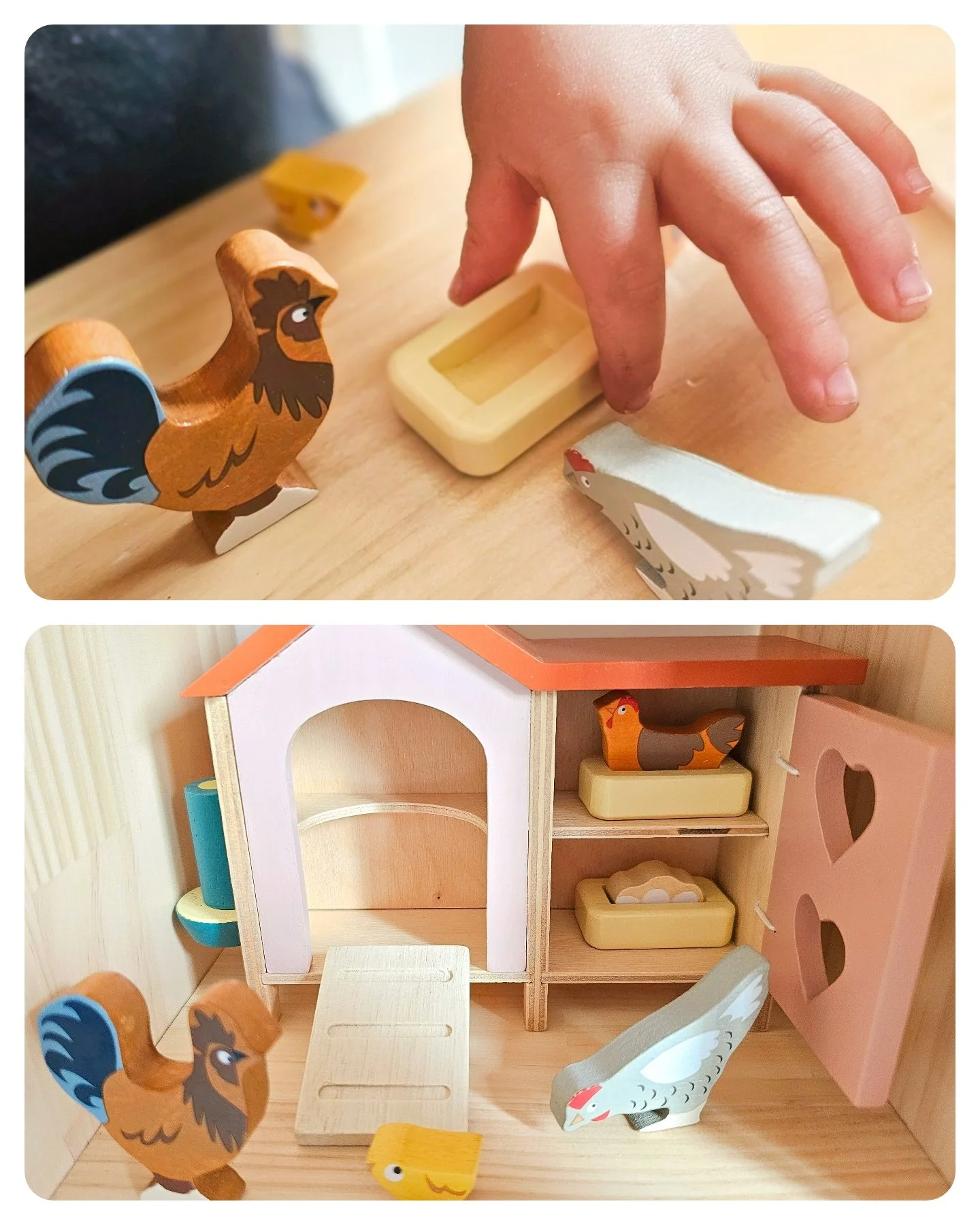 Feeding the hens, collecting eggs, and learning through hands on farmyard play! 🐔🐥🥚