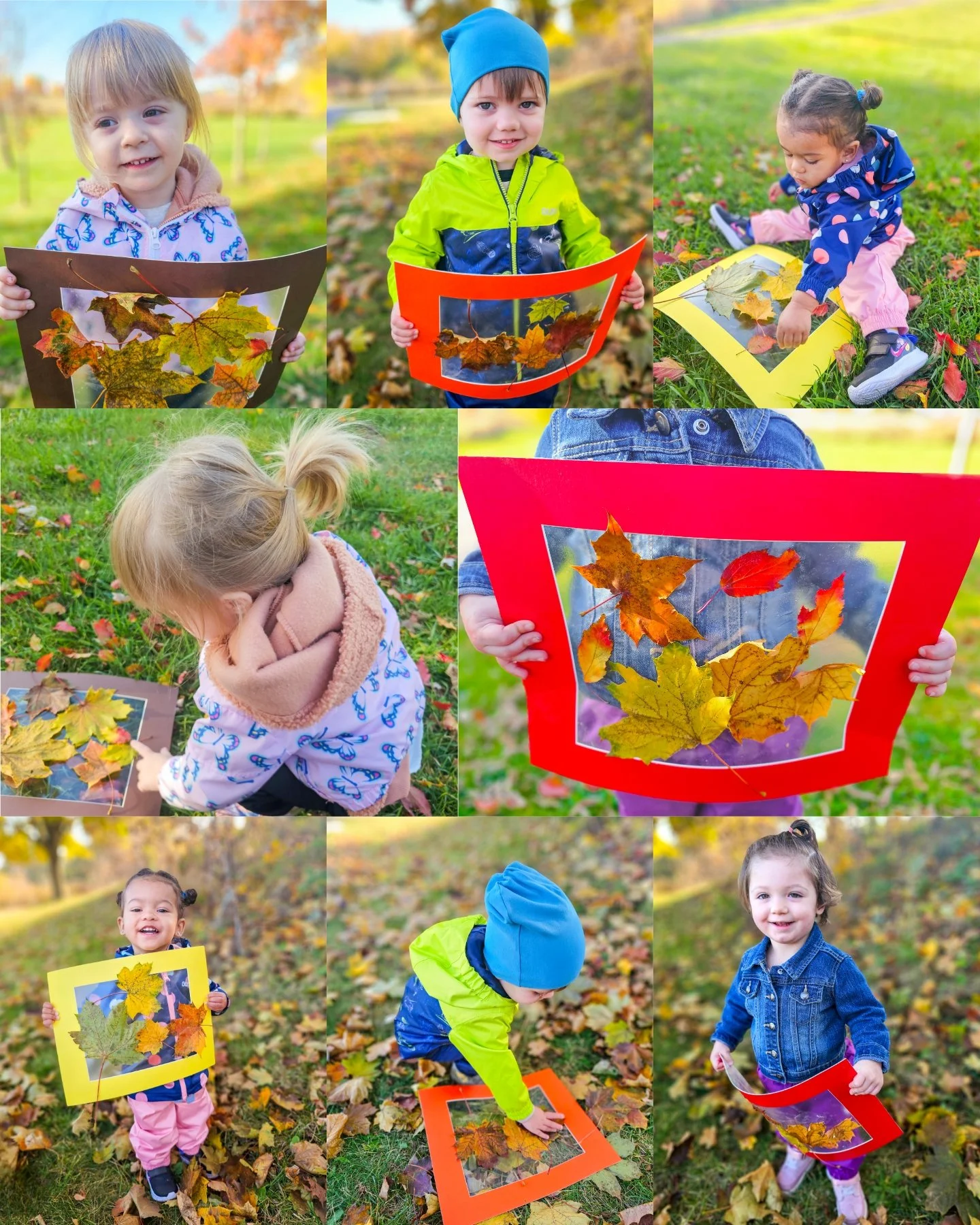 Exploring nature while creating colorful autumn window art! 🍂🖼️💛