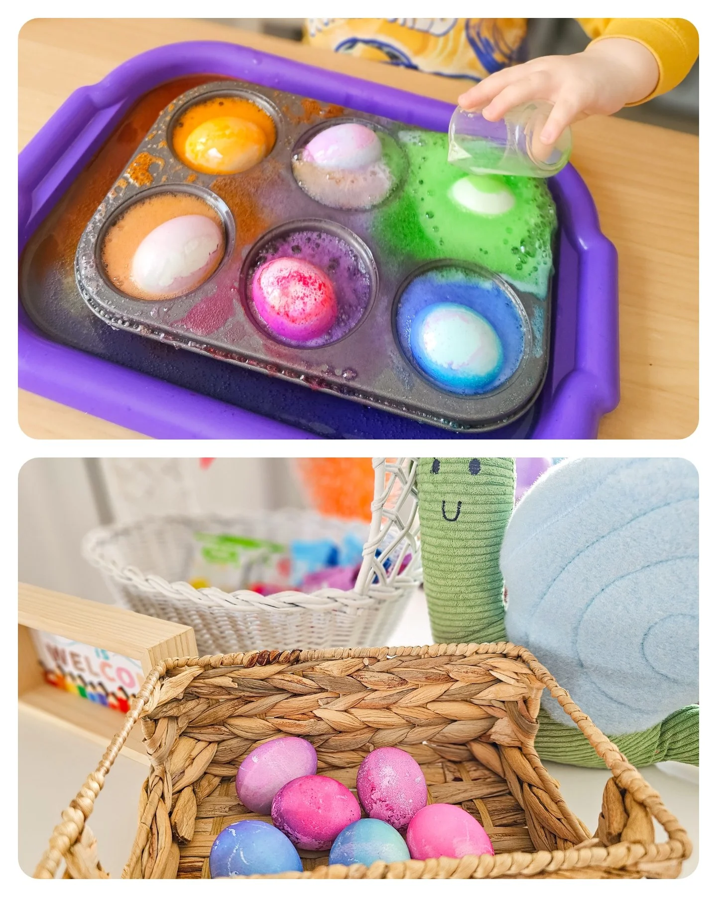 Using fizzy science to color our Easter eggs🥚🌈😊