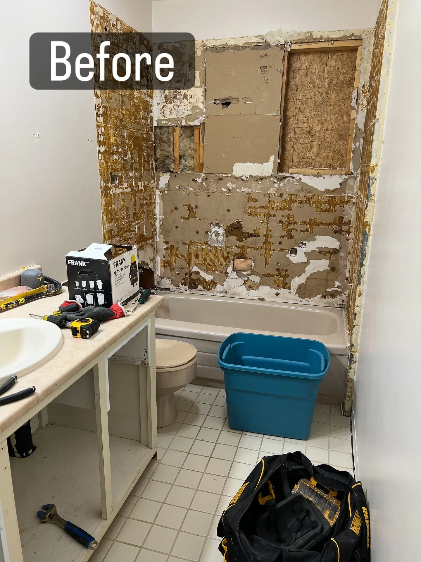 Our original bathroom? Straight out of the 80s (and not in a cool, retro way).
Think cramped layout, tired finishes, and zero function for how we actually live now.

Fast forward through the demo dust &rarr; and we landed here: a bathroom that finall