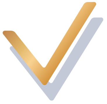 A checkmark icon with a gold and gray color scheme.