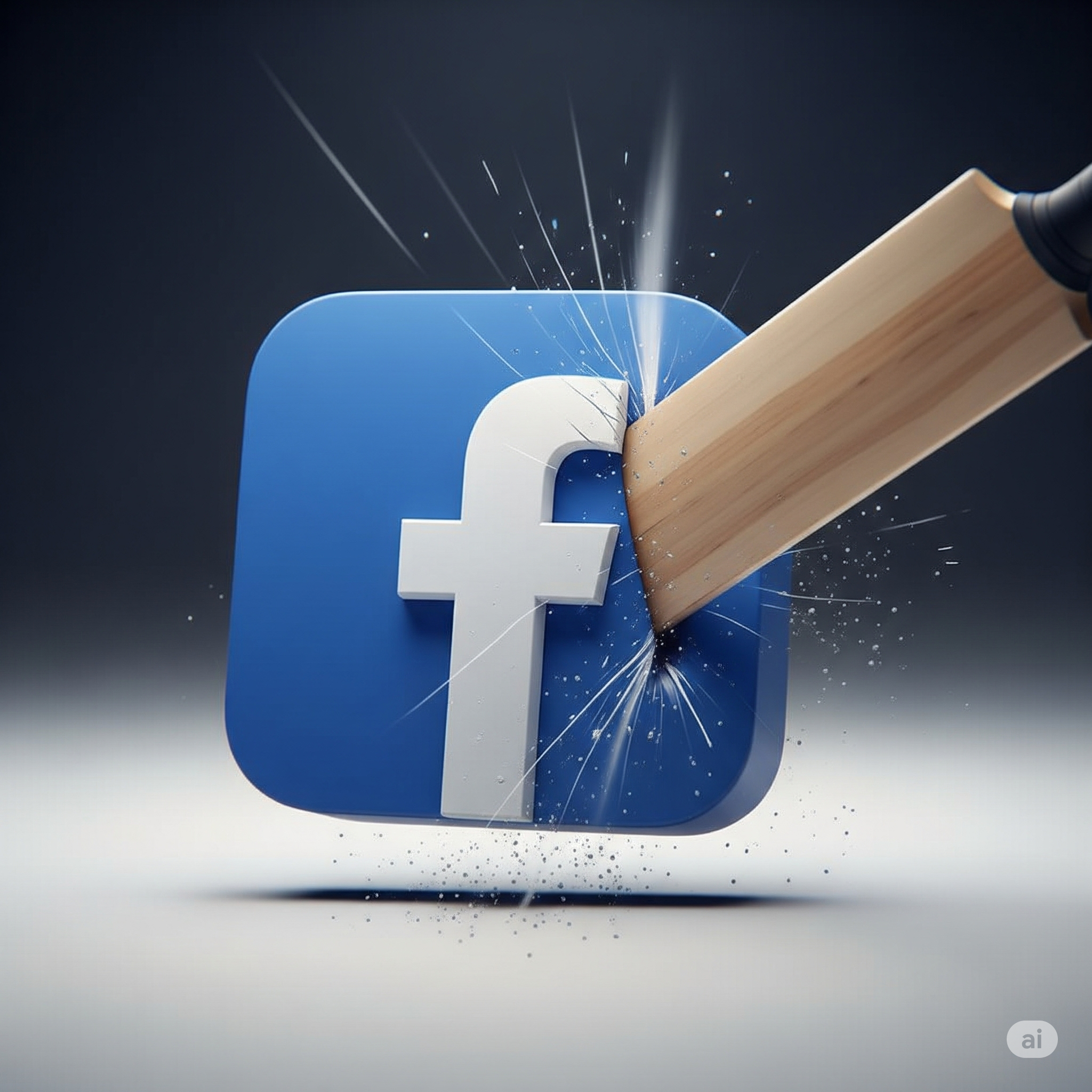 A Facebook logo being shattered by a hammer.