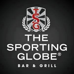 Logo for The Sporting Globe Bar & Grill featuring a shield with a lizard and laurel leaves