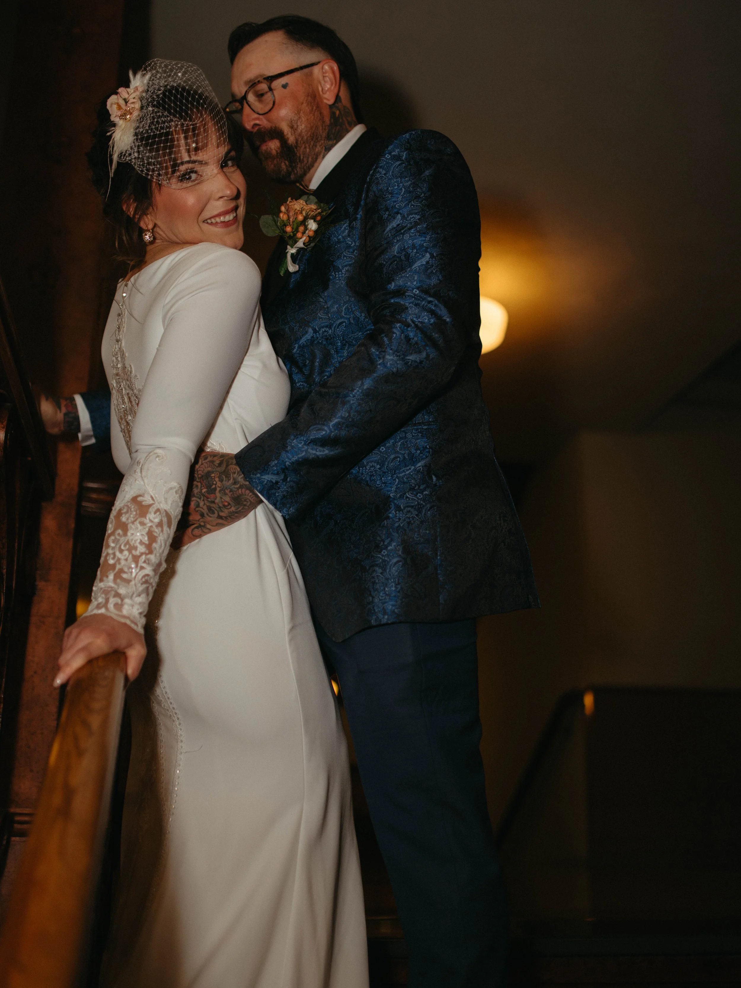 bride and groom take portraits after intimate elopement ceremony at tarrant county court house in fort worth texas