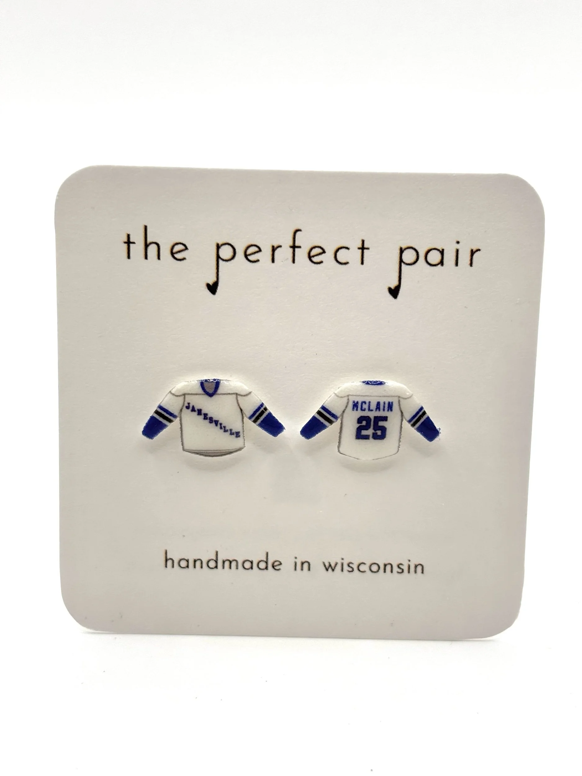 Janesville Hockey Jersey Stud Earrings CUSTOMIZABLE