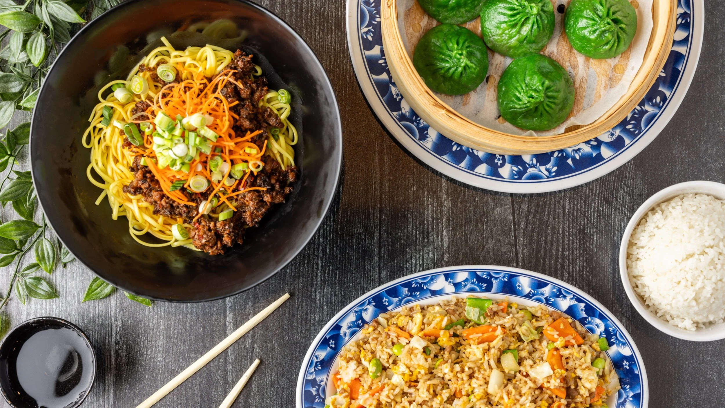 noodles, fried rice and dumplings