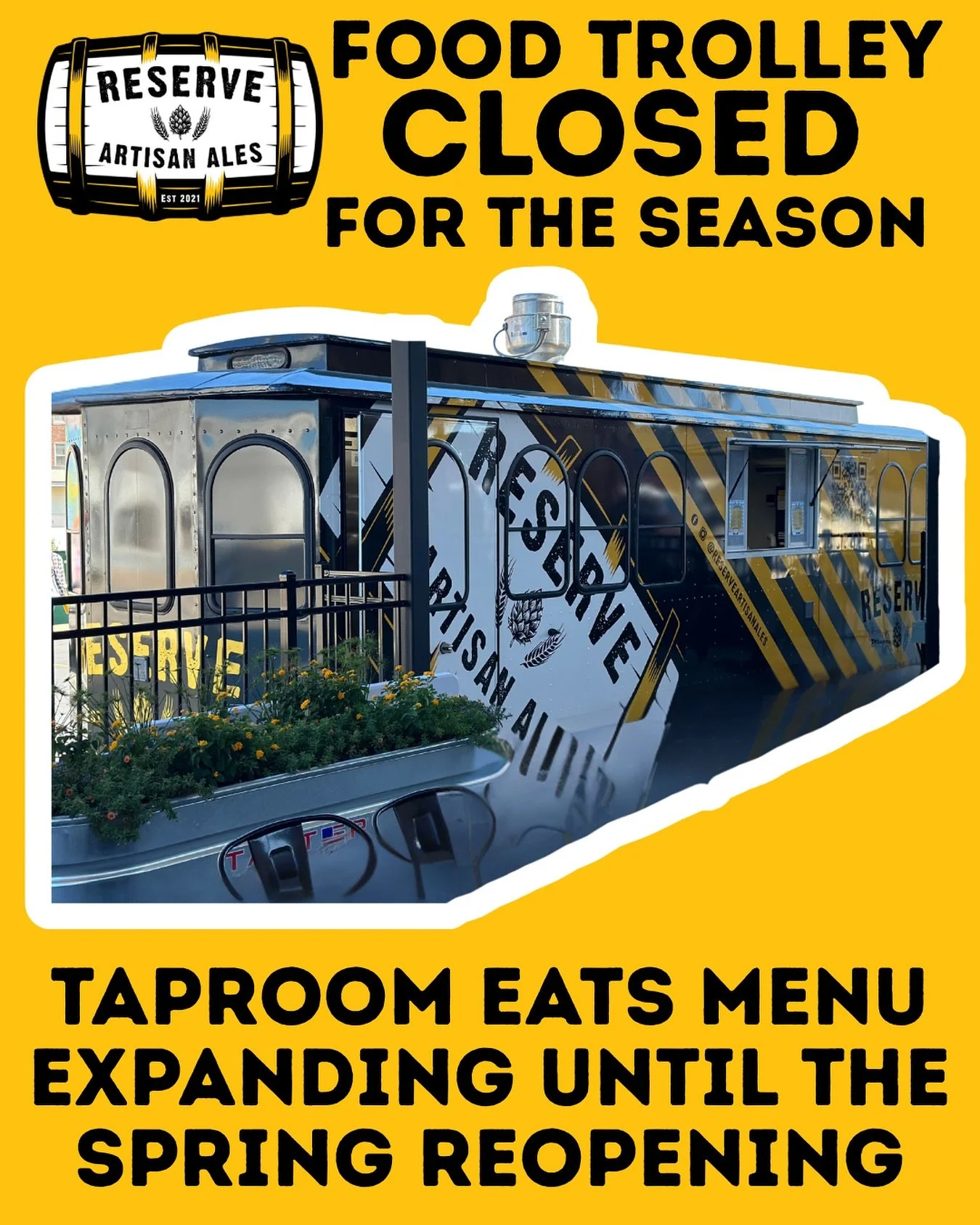 🚨RAA Food Trolley season has come and gone again🚨 
😅 Don&rsquo;t worry&mdash;We are expanding our taproom eats menu (COMING SOON) to get us through the winter and ready to reopen this SPRING! 
📢 Watch here for any food trolley pop ups! 
🖥️ You k