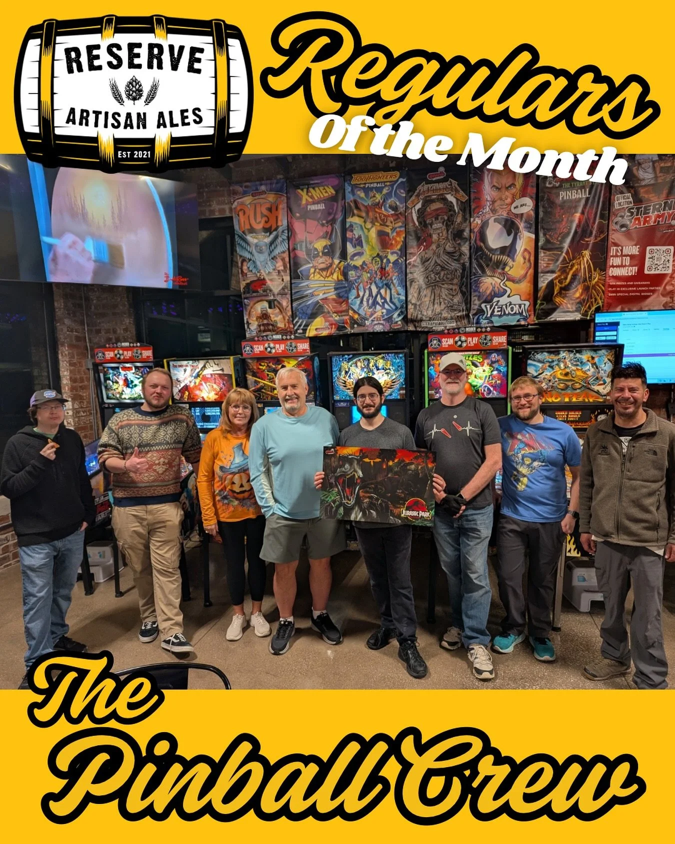 Happy November! 📆 This month goes out to our ever growing community of pinballers (a few more not pictured) that make frequent stops in to chat, play, and sip with us. Since bringing in the machines last year, we have been blown away by how there wa
