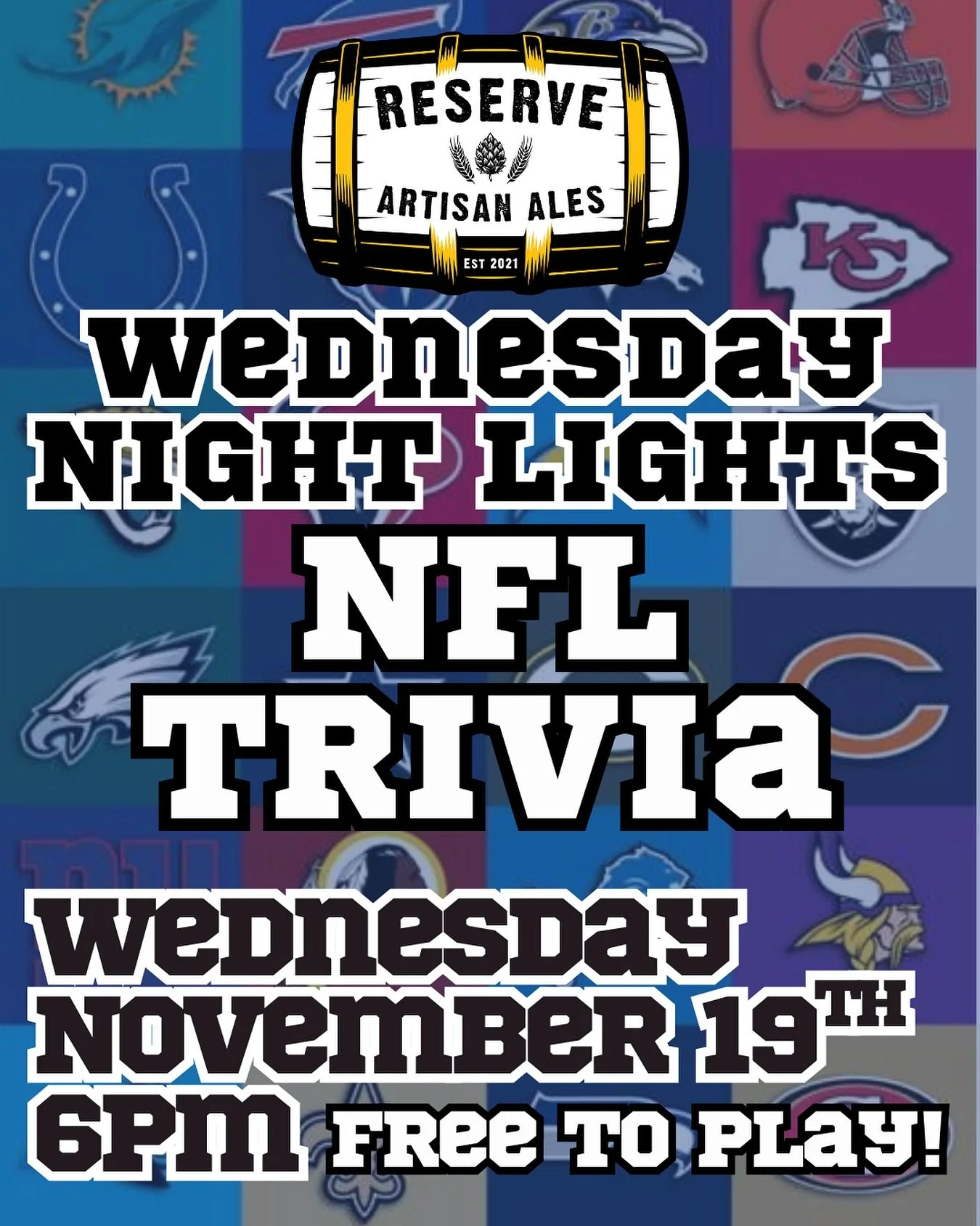 🏈FOOTBALL SEASON IS HERE and so is NFL themed trivia! No matter what team you root from, come in for some football fanatic questions with your NFL draft squad (up to 6 people). 
🍕We will be serving from our taproom eats menu and fun drink specials.