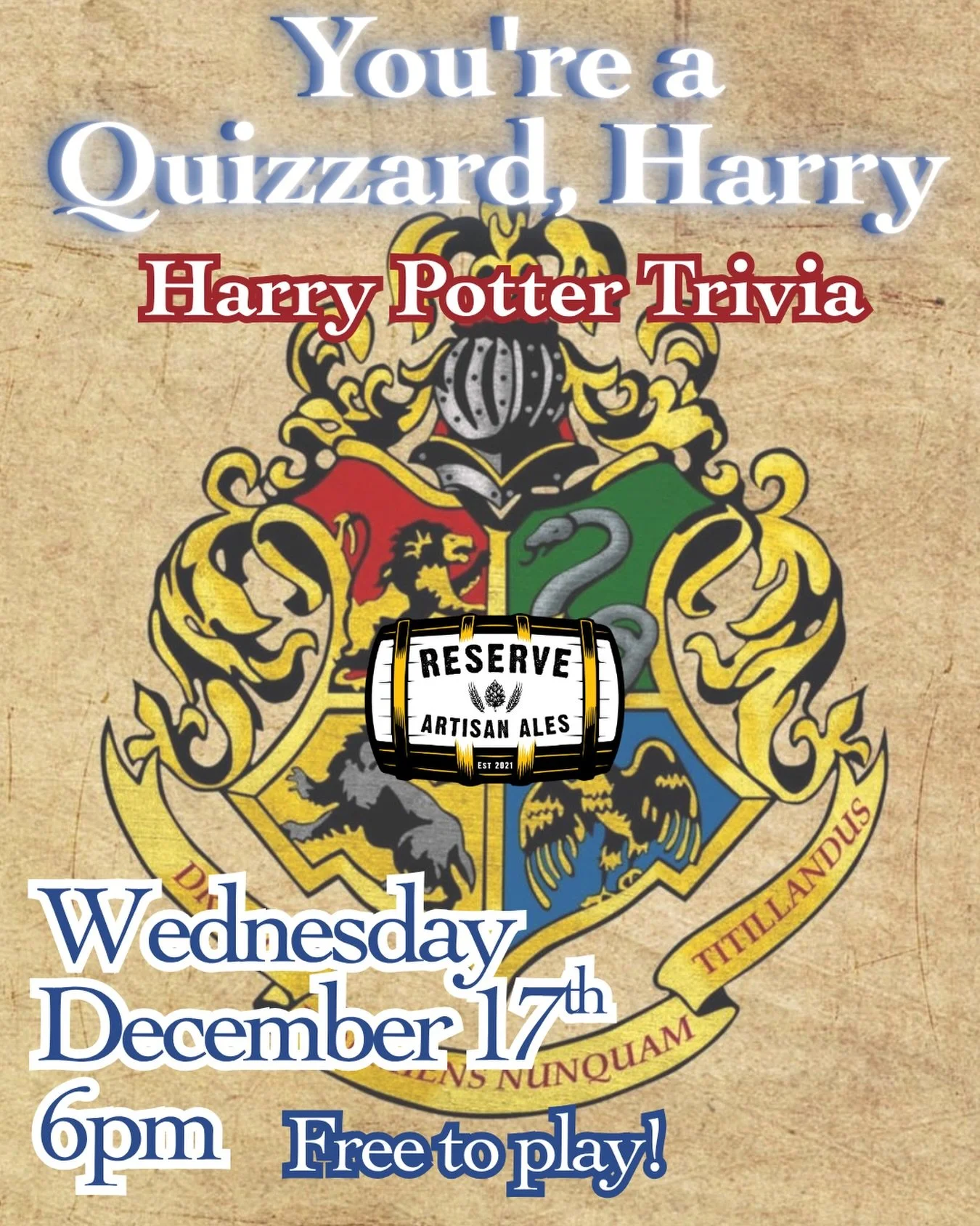 🪄Unlock the magic at RAA with our You&rsquo;re A Quizzard, Harry!&mdash;Harry Potter Trivia night! 
📖Test your wizarding movie &amp; book knowledge while enjoying over 30 self-pour taps, crafted cocktails, and delicious taproom eats. 
🧙Whether you