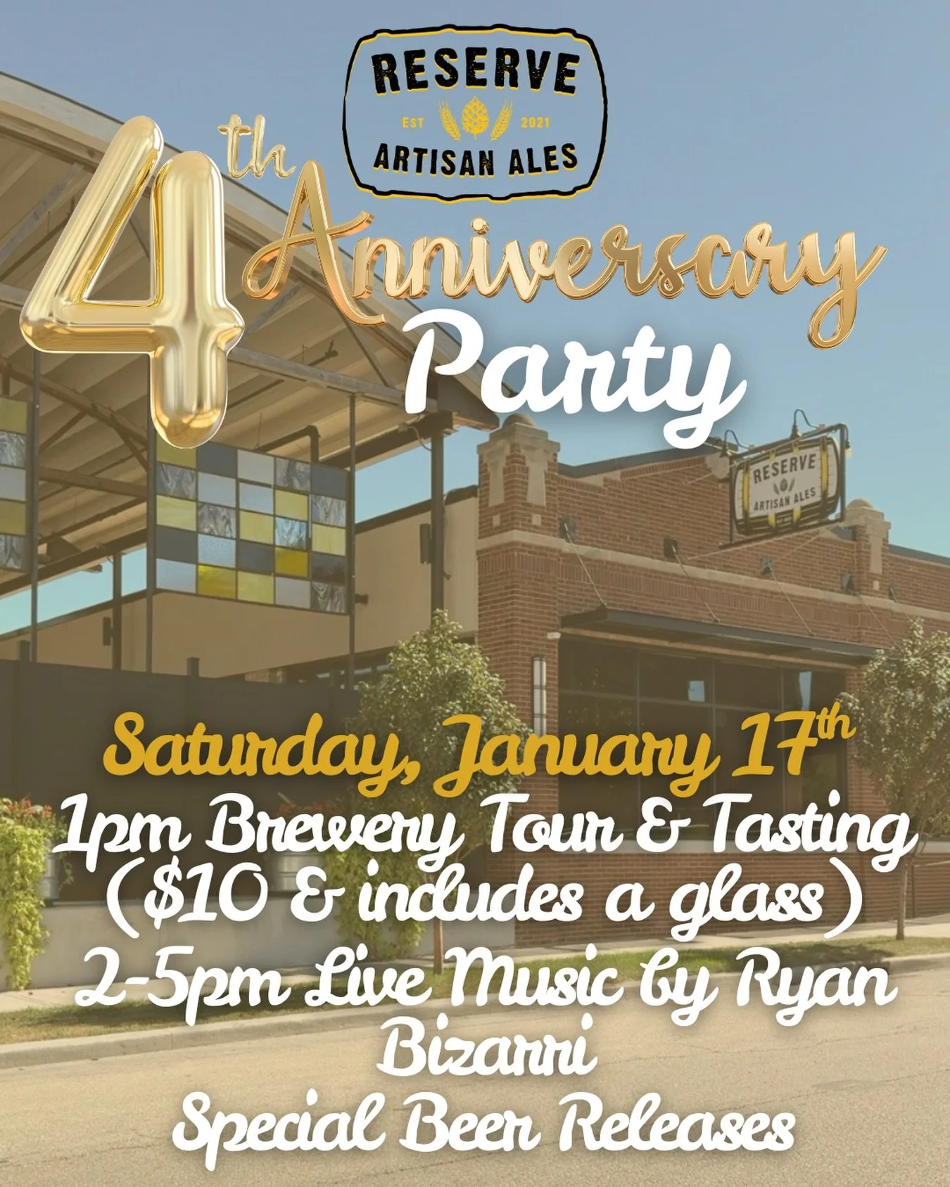 🎉We are turning 4️⃣🎉 Come celebrate with us and @ryanbizarri live music! Plus, you can kick off the celebration with a brewery tour and tasking with the owner/head brewer! 🍺 
📝 RSVP here: https://www.reserveartisanales.com/events/raa-4th-annivers