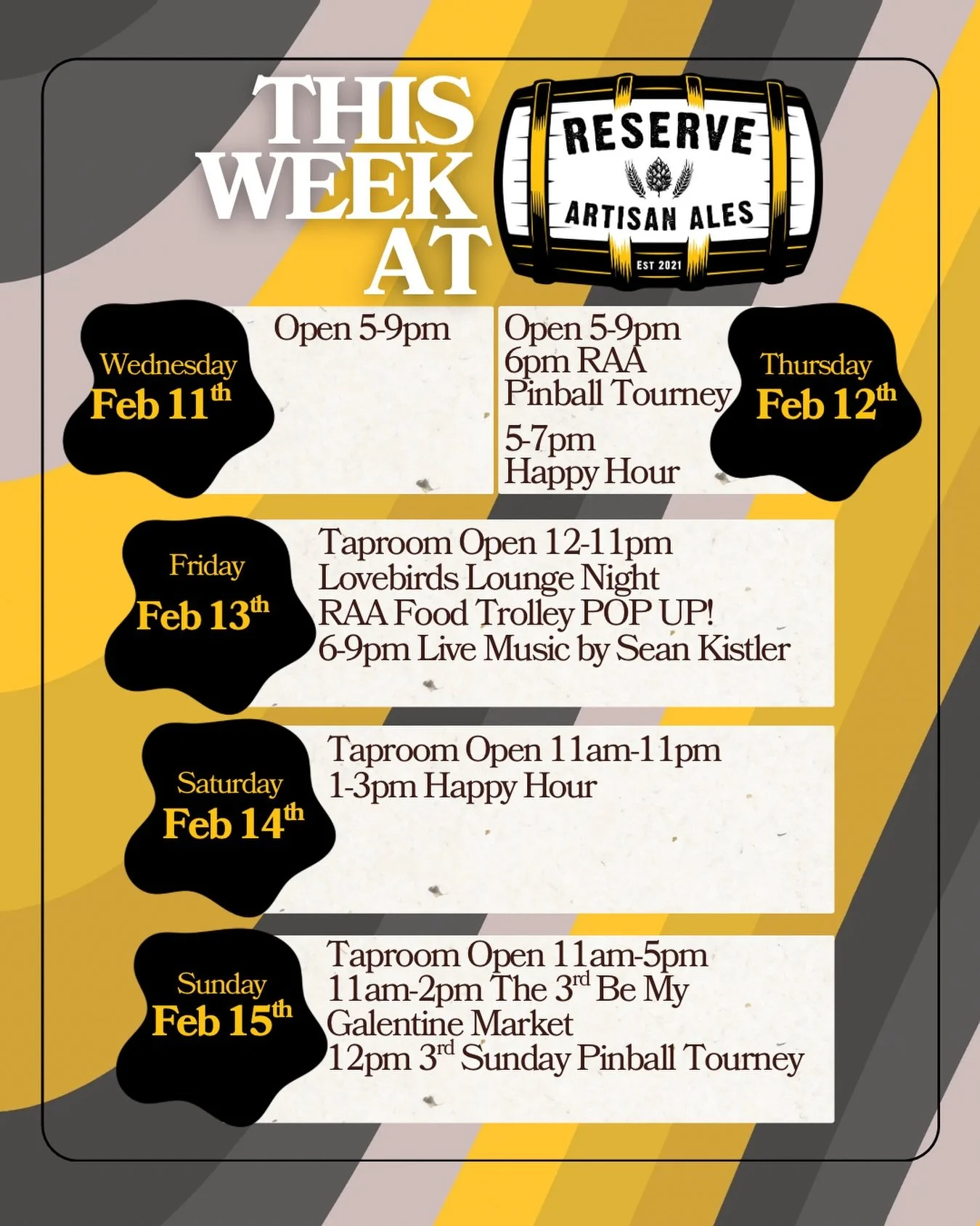 💖A week of fun around here: 
🎶 RAA Lovebirds Lounge Night ft. Sean Kistler Music 
🛍️ The 3rd Be My Galentine Market In @thevaultgbg