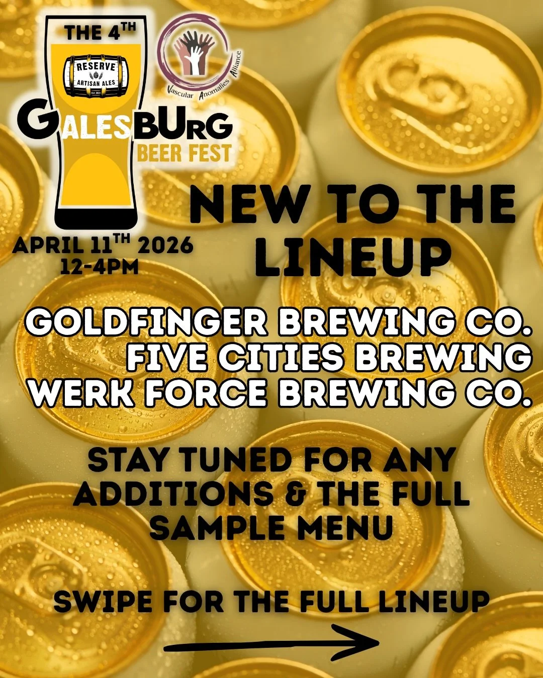 📣 We have 3 more joining the 4th Annual G-ALES-Burg Beer Fest since our last lineup post🍺 
👏🏻 Welcome @goldfingerbeer - @5ivecitiesbrewing &amp; @werkforcebrewing to our festival benefiting the @vascularally 
🎟️ VIP is sold out &amp; only 41 Ear