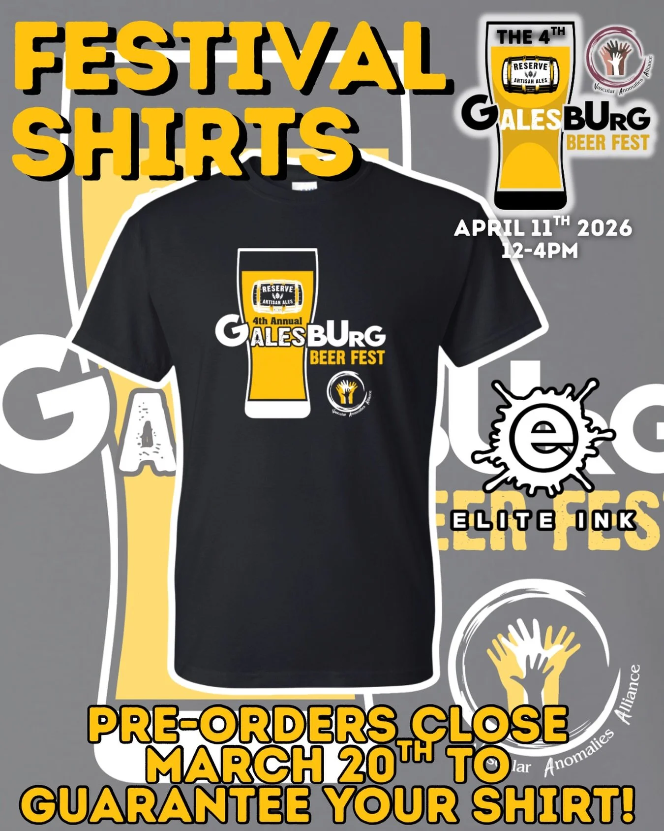 🍺Under a month into last call for 4th Annual G-ALES-Burg Beer Fest event shirt by @elite.ink benefiting @vascularally 🤝 We will have a few more of each size for sale, but extra sizes will be guaranteed. Pick up the day before or the day of. Get tho