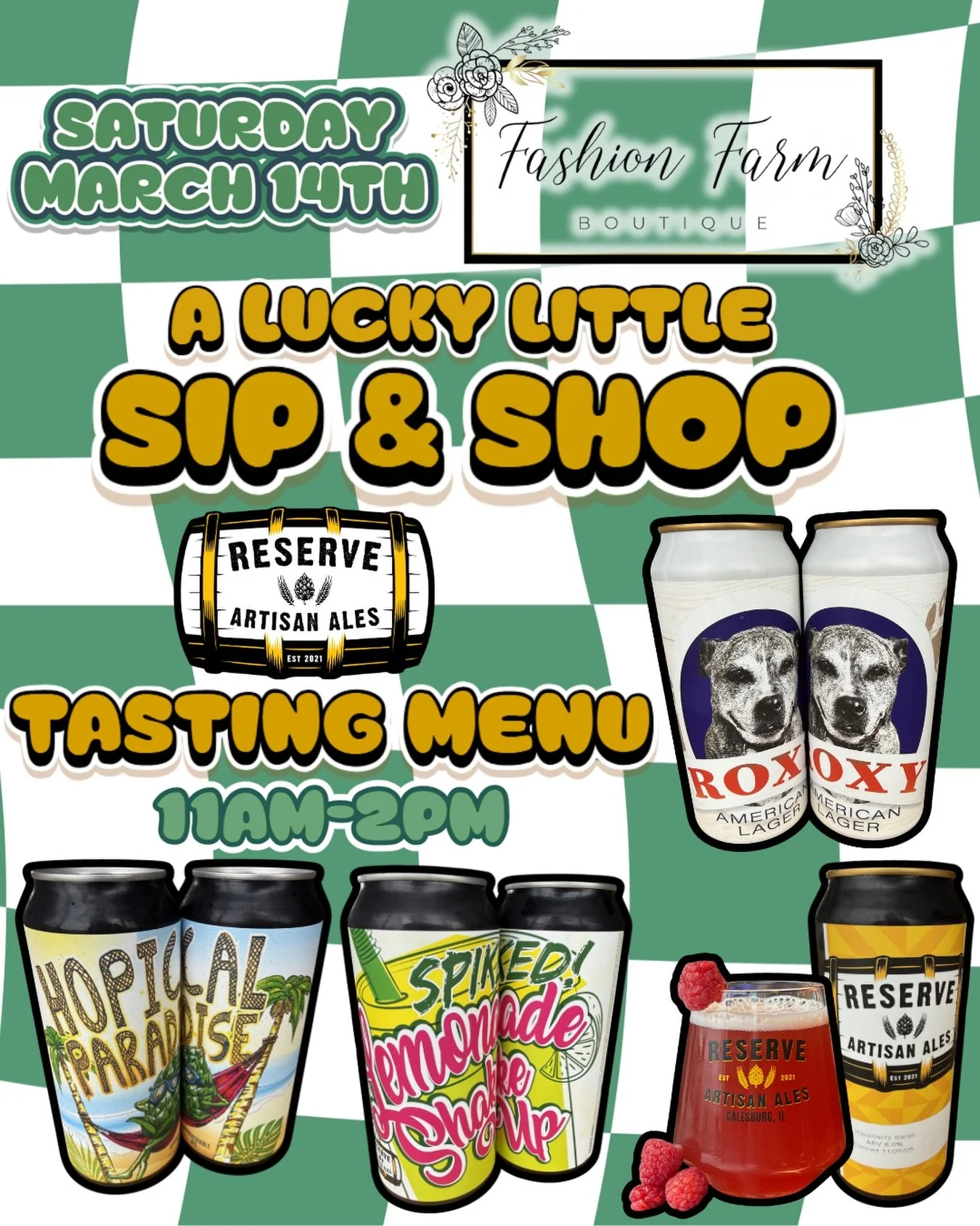 🍀Before the festivities, bring your wallet to shop and your tastebuds to sip THIS SATURDAY to @fashionfarmboutique 🛍️ Shop clothing, gift items, and accessories for any age and size while Lindsay from RAA pours you some complimentary tasters of:
🍺