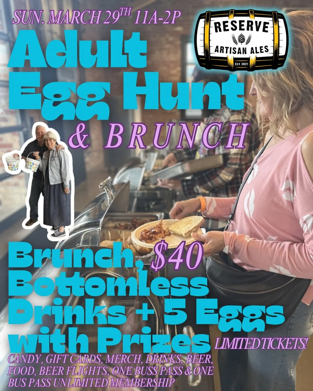 🪺RAA Adult Egg Hunt &amp; Brunch 🐰 tickets CLOSE THIS FRIDAY (3/27) so we can prep the amazing prizes! 💝 
🎟️ Tickets include 21+ 5 Eggs to hunt, brunch buffet 11a-12p, &amp; bottomless mimosas or Bloody Marys 11a-2p! 
🍽️ Extra buffet plates &amp
