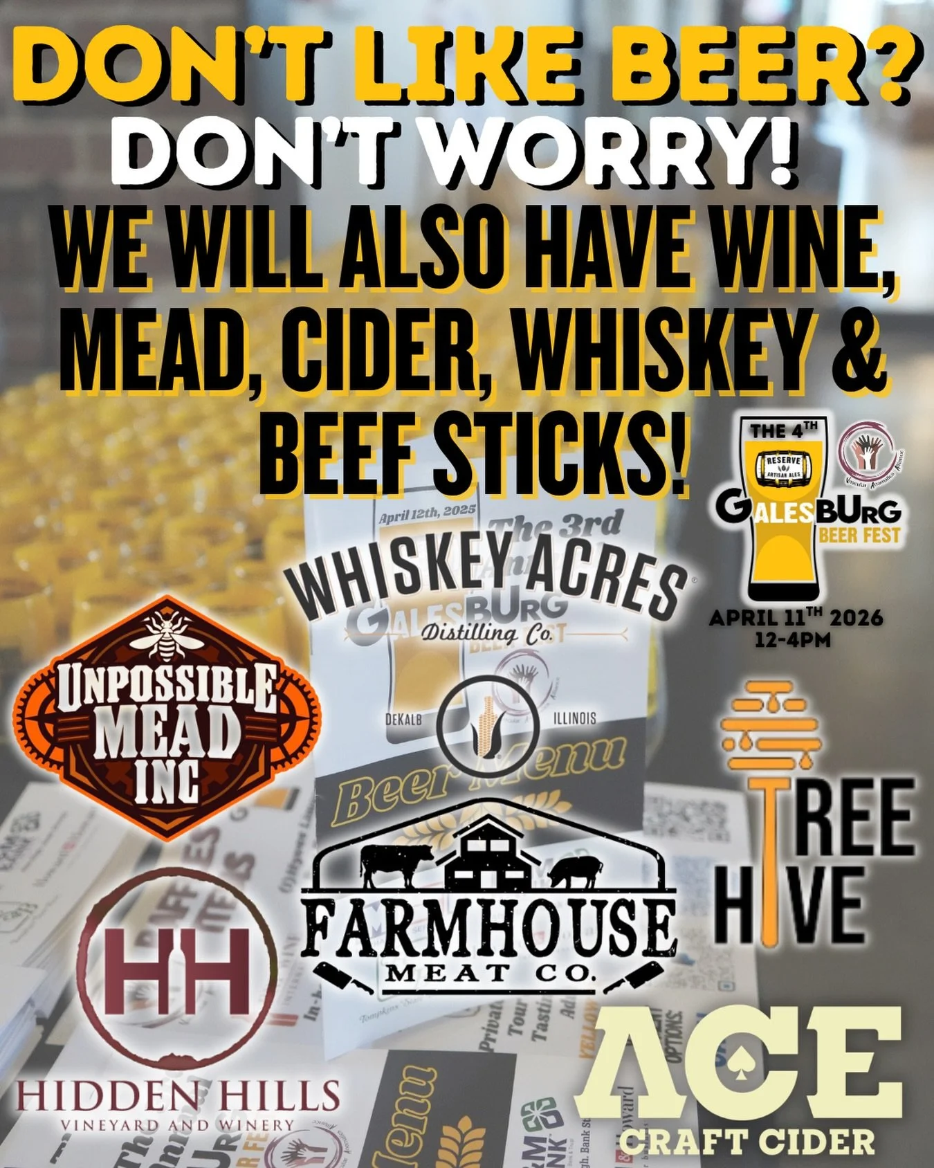 🍷🍎🍻Don&rsquo;t you worry, we have samples of much more than just beer at the 4th Annual G-ALES-Burg Beer Fest 🥃🐝🥩 
🤤 Enjoy samples also from&mdash; 
🍷 @hiddenhillsvineyard 
🐝 @treehivemead &amp; @unpossiblemead 
🍎 @acecider 
🥃 @whiskeyacre