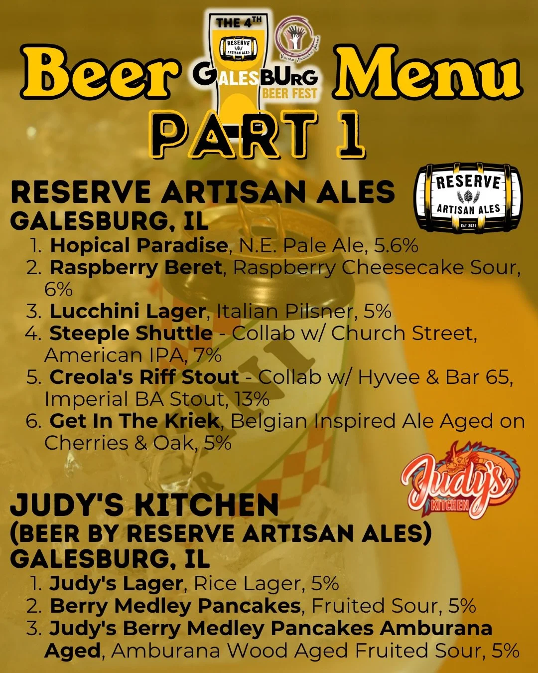 ⏱️The 4th Annual G-ALES-Burg Beer Fest moment we have all be waiting for&mdash;PART ONE of THREE beer menus! 
&mdash;Part 2 &amp; 3, the food menu, and large raffle items dropping every day this week! 🏆 
🎟️ General admission tickets only remain and