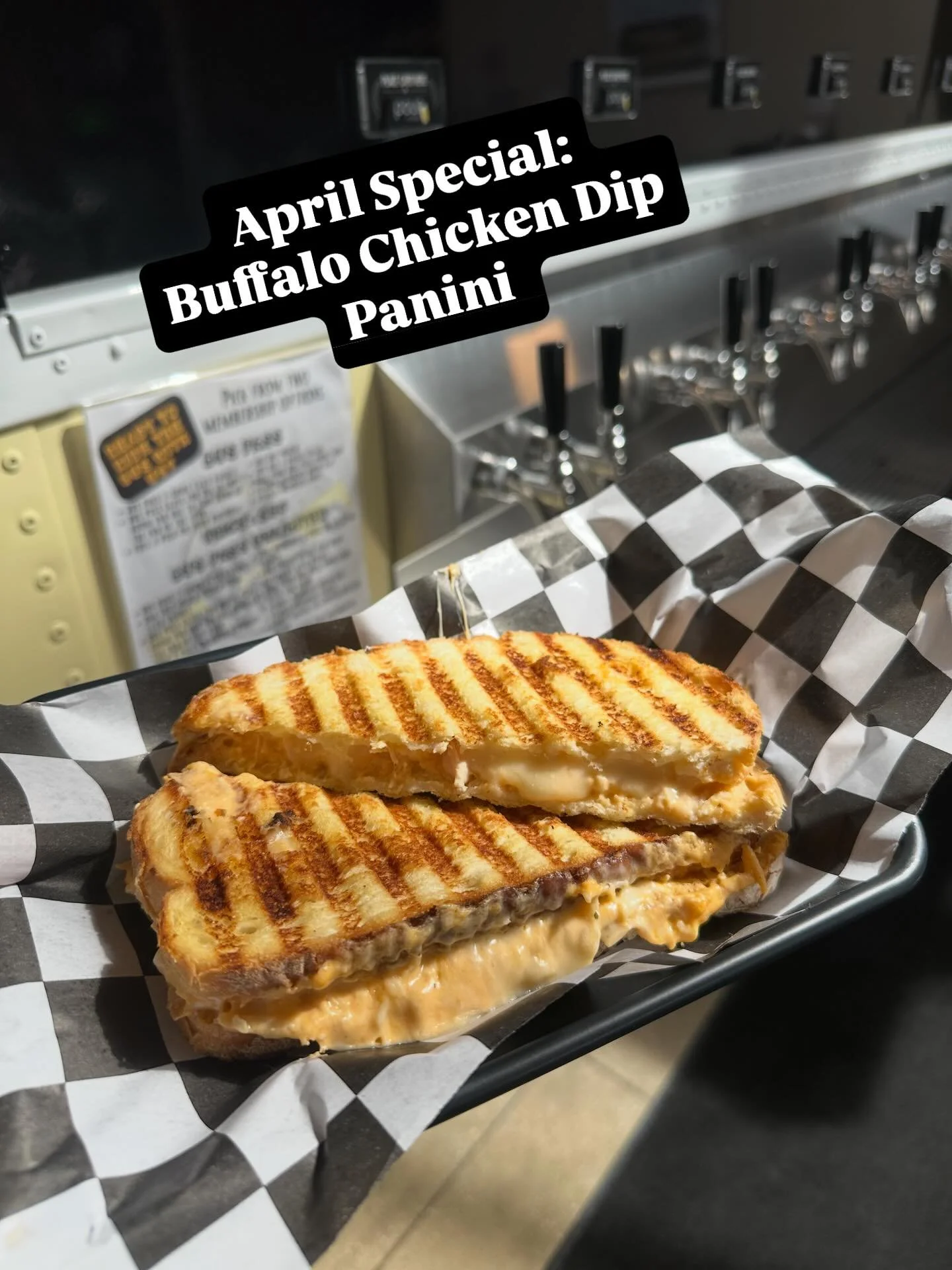 🔥 April Panini Special 🔥

Buffalo Chicken Dip Panini 🥪

Everything you love about buffalo chicken dip pressed into a warm, melty panini. Packed with buffalo chicken, creamy cheese, and just the right kick of heat.
Served with a side of chips.

Ava