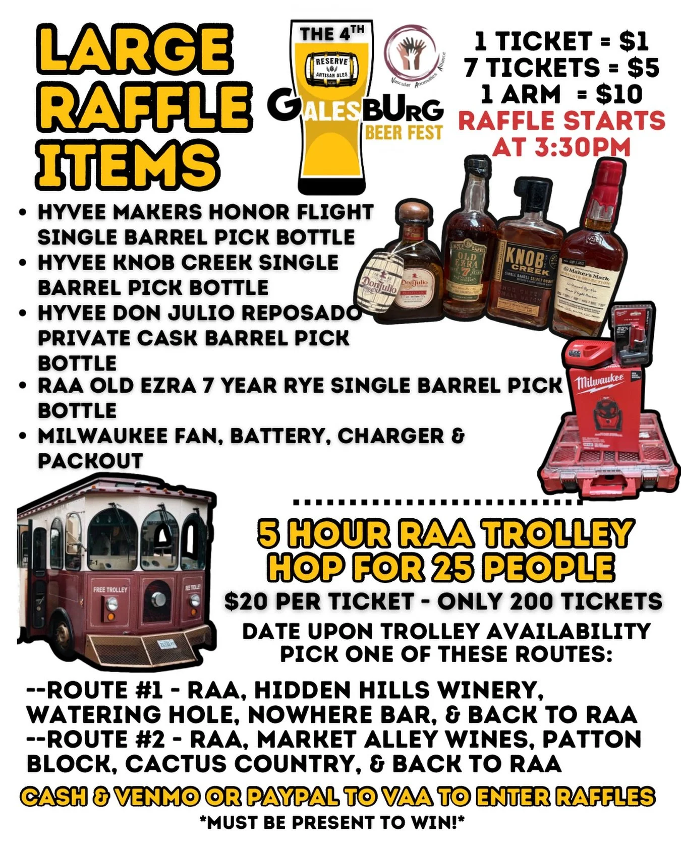 🎉 Shout out to @hyvee Wine &amp; Spirits Galesburg, RAA, @thevaultgbg &amp; @milwaukeetool for these outstanding raffle ticket items this year! Which raffle are you going to toss some money for the @vascularally towards winning? 🏆
