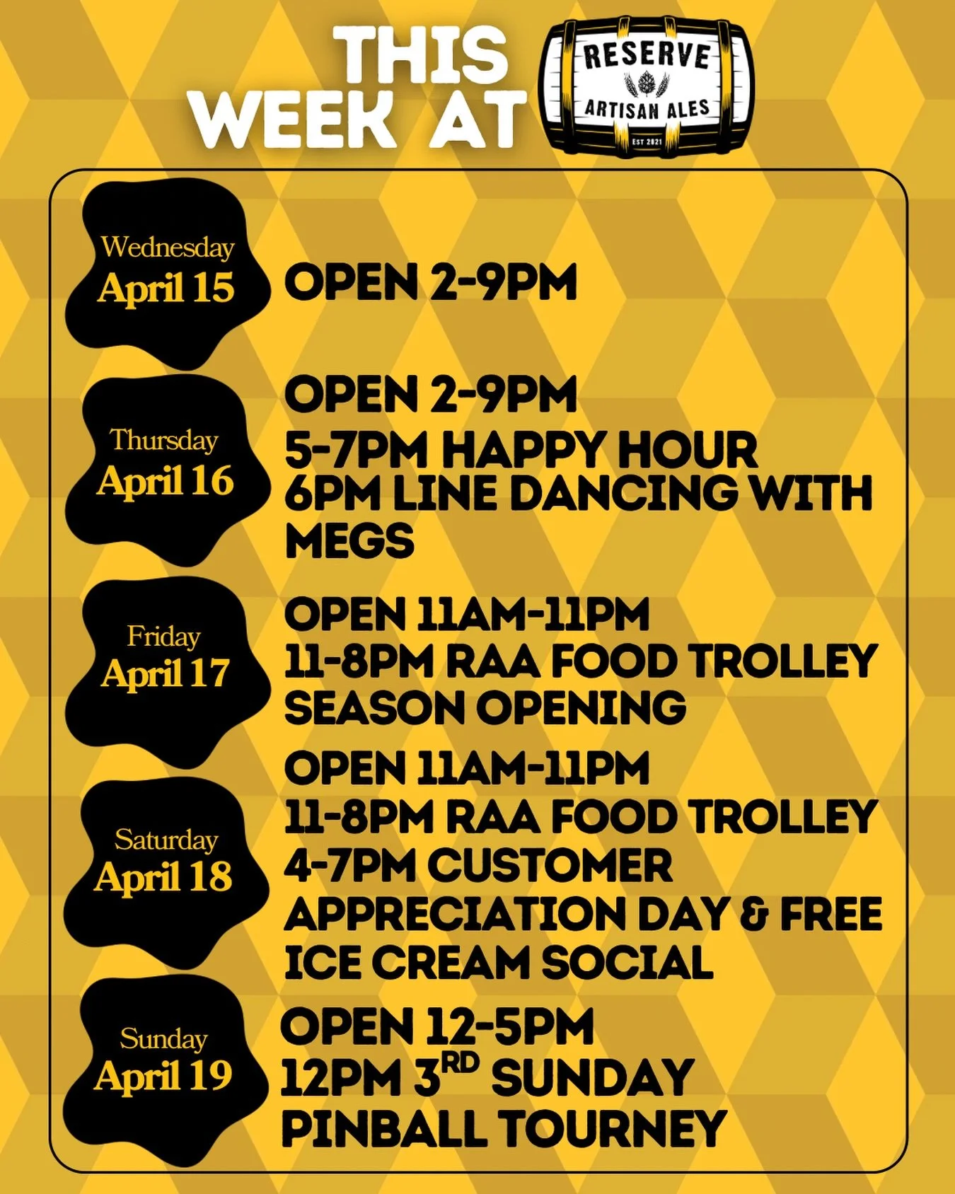 Rolling right back into it with
&mdash; RAA @linedancingwithmegs 💃🏼 
&mdash; RAA Food Trolley Season Opening 🍔 
&mdash; RAA Customer Appreciation Day &amp; FREE Ice Cream Social🍦 
&mdash; @pinballhaven 3rd Sunday Tourney