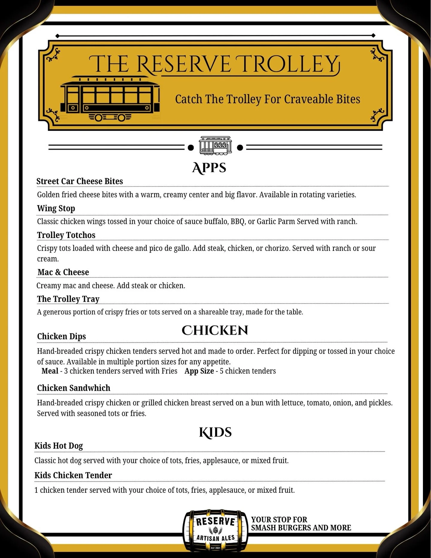 🚋 RAA Food Trolley Menu Drop 📣 NOW OPEN every Friday &amp; Saturday 11am-8pm! See you tomorrow! 🍽️