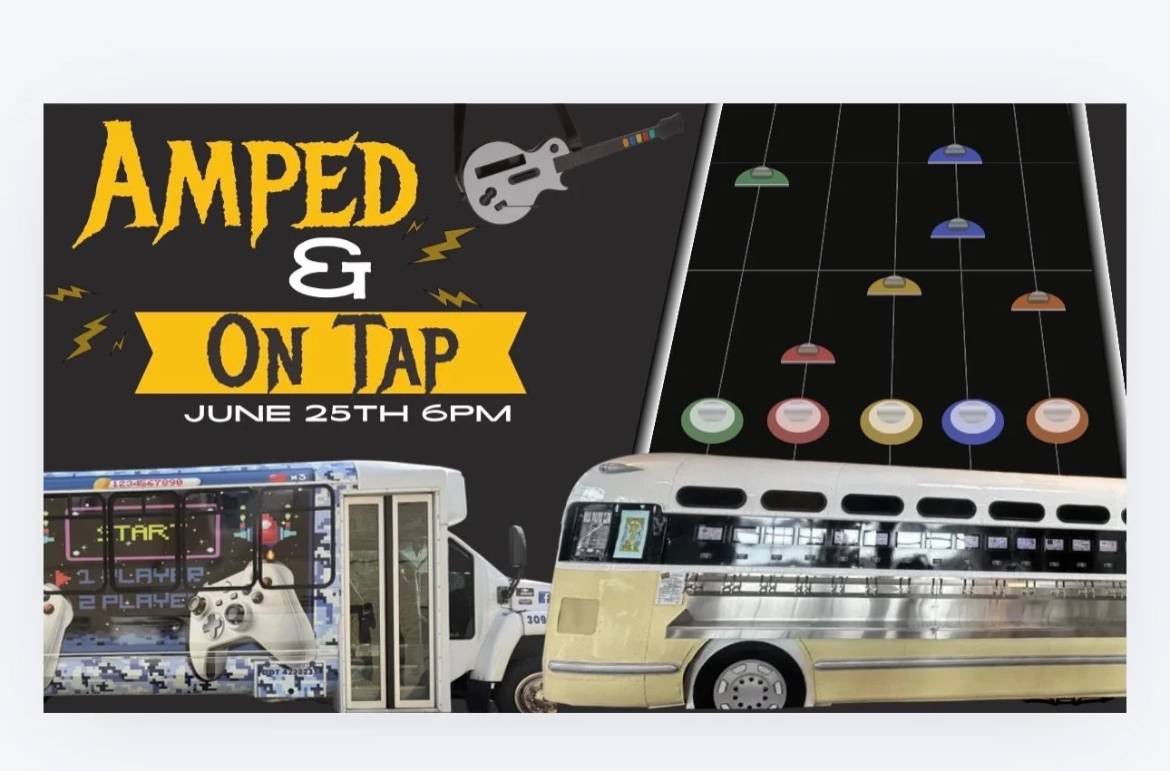 Amped &amp; On Tap gaming competition 🎸🚌
Think you have what it takes to top the leaderboard?
Join us for an evening of rock fueled competition as players go head to head in a classic guitar rhythm game tournament on our projector big screens.  Com