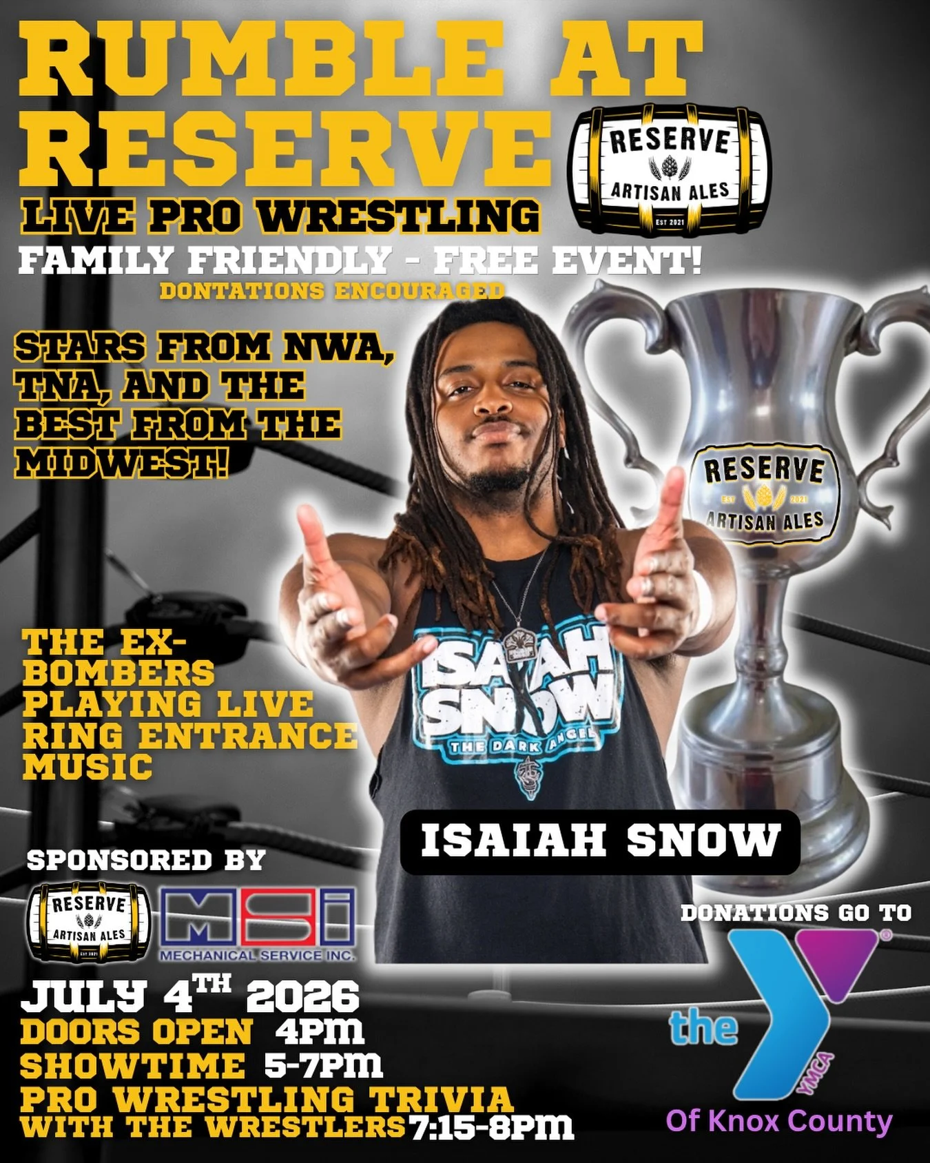 🫯Rumble at Reserve: LIVE PRO WRESTLING benefiting the @knoxcountyymca WRESTLER SPOTLIGHT⭐️ ISAIAH SNOW&mdash; @isaiahsnowbrand 
From the streets of Dayton, Ohio, to the squared circle, Isaiah Snow has had to scratch and claw for everything. Now, the